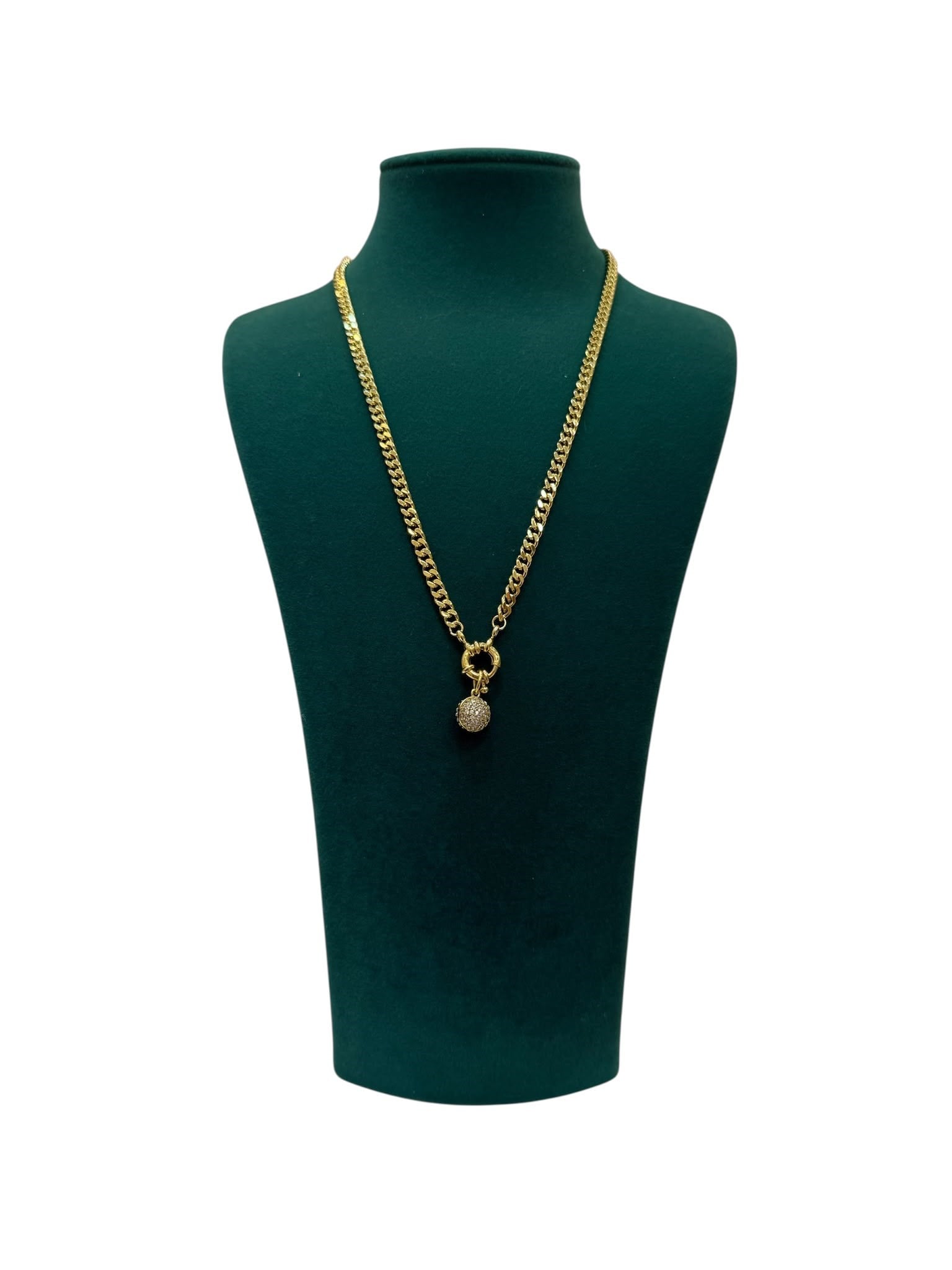 14 K Gold Renk Ezme Zincir Taşlı Top Uç Vip Kolye (50 CM)
