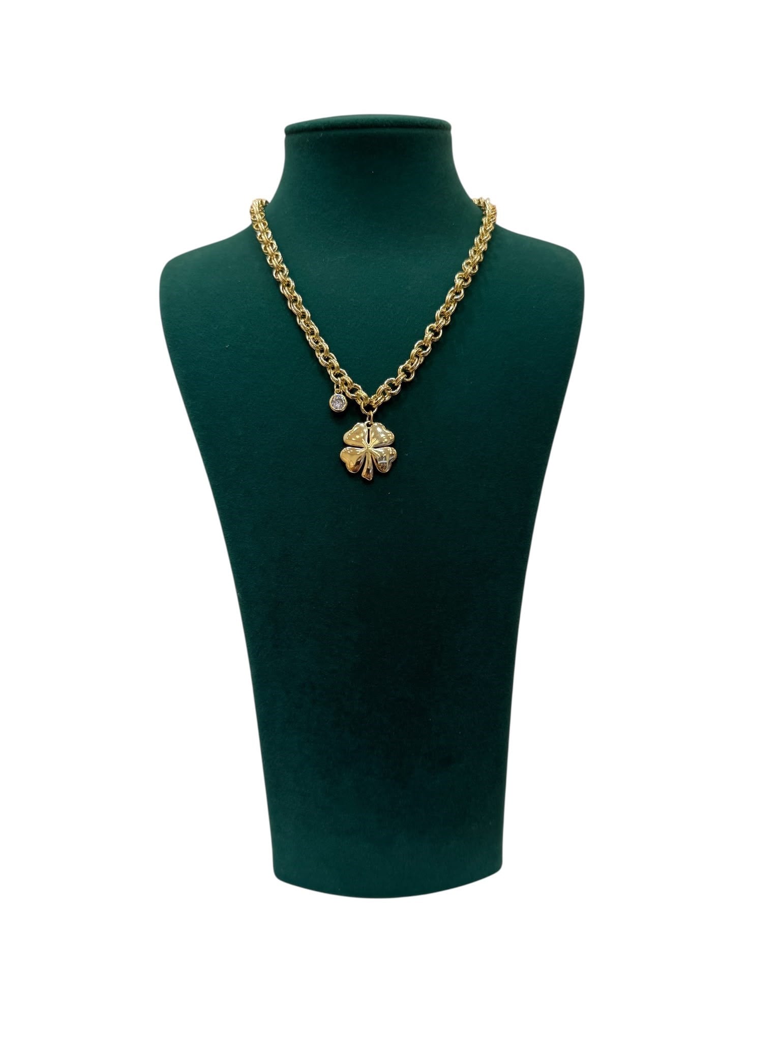 14 K Gold Renk Yonca Uçlu Zincir Vip Kolye (44+5 CM)