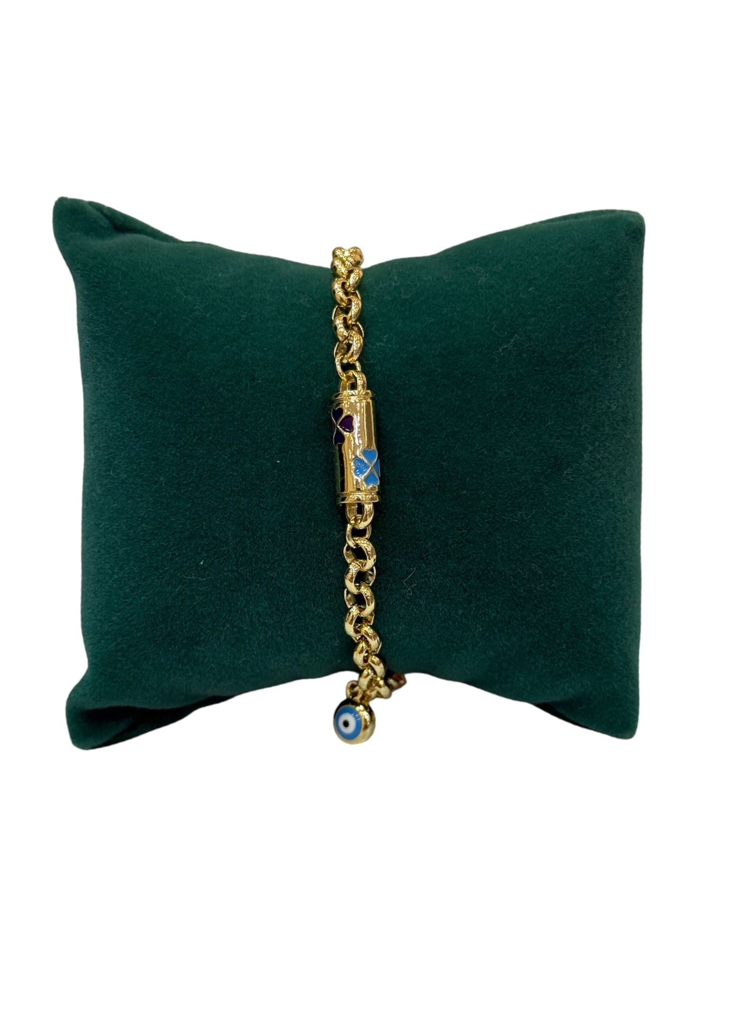 14K Gold Baton Yonca Desenli Bileklik (15+2 CM)
