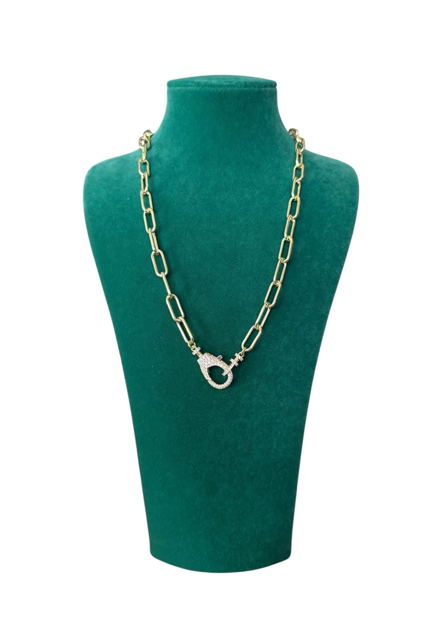 14K Gold Kalın Ataç Üzerine Taşlı Klips Uç VIP Kolye (48 CM)