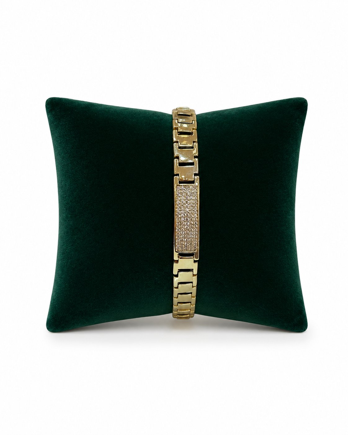 14K Gold Orta Plakası Full Taşlı Kordon VIP Bileklik (17+2 cm)