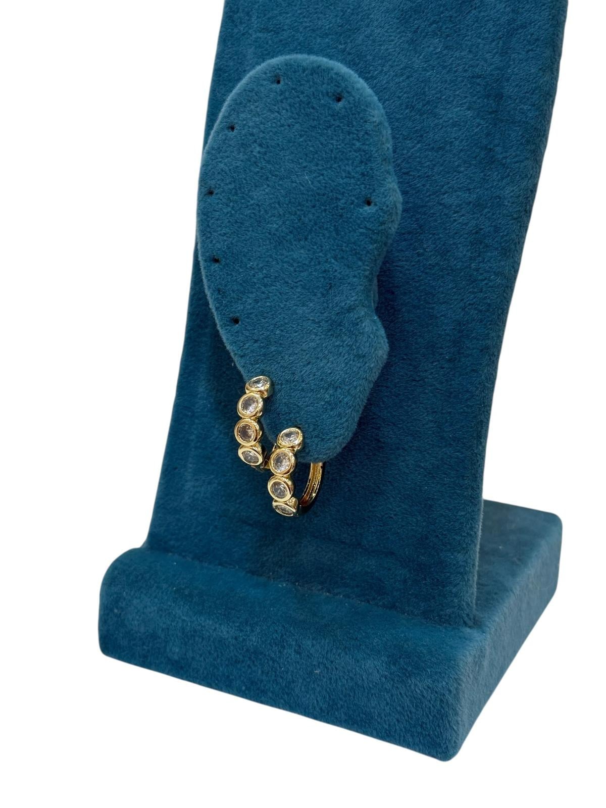 14K Gold Renk 4 Yuvarlak Taşlı Mini VIP Küpe (1 CM)