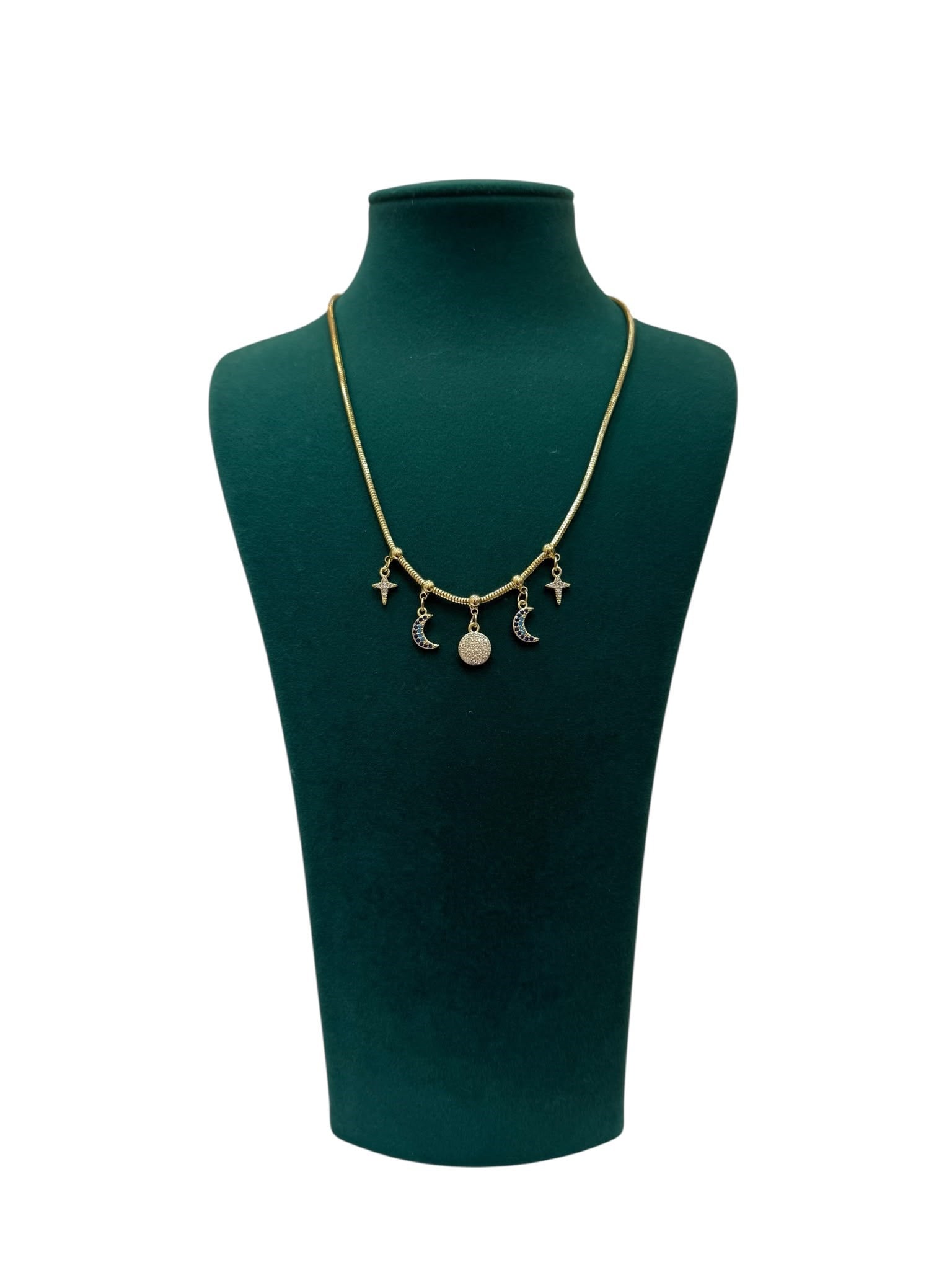 14K Gold Renk Ay ve Yıldız Charmlı VIP Kolye (40+5 CM)