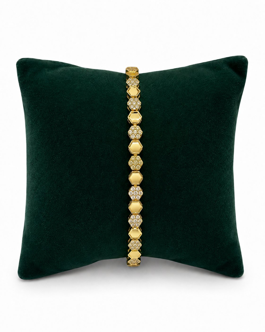 14K Gold Renk Bir Dolu Bir Boş Taşlı Orta Boy Petek VIP Bileklik (17+2 cm)