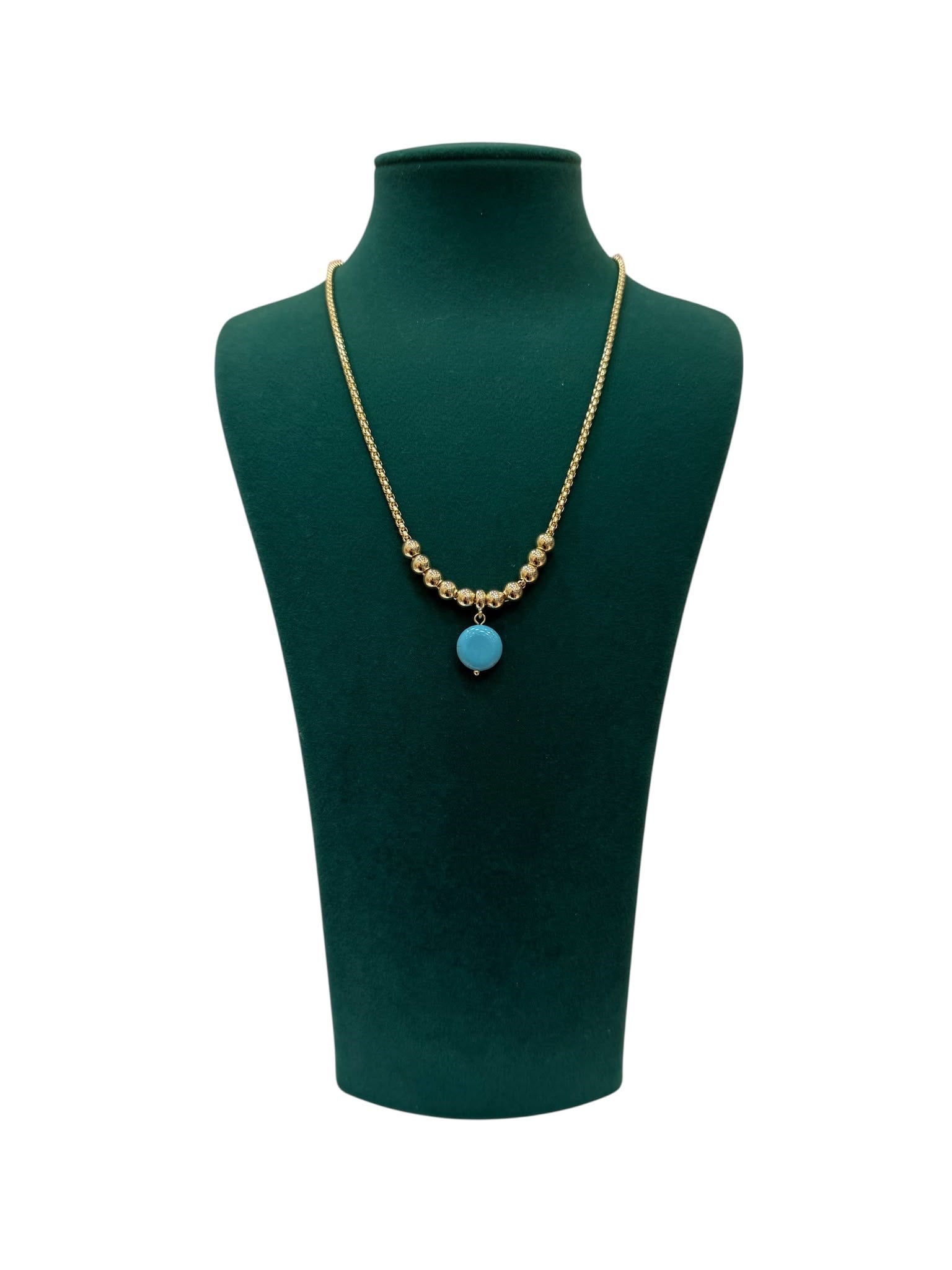 14K Gold Renk Dorikalı Firuze Taş VIP Kolye (46+5 CM)