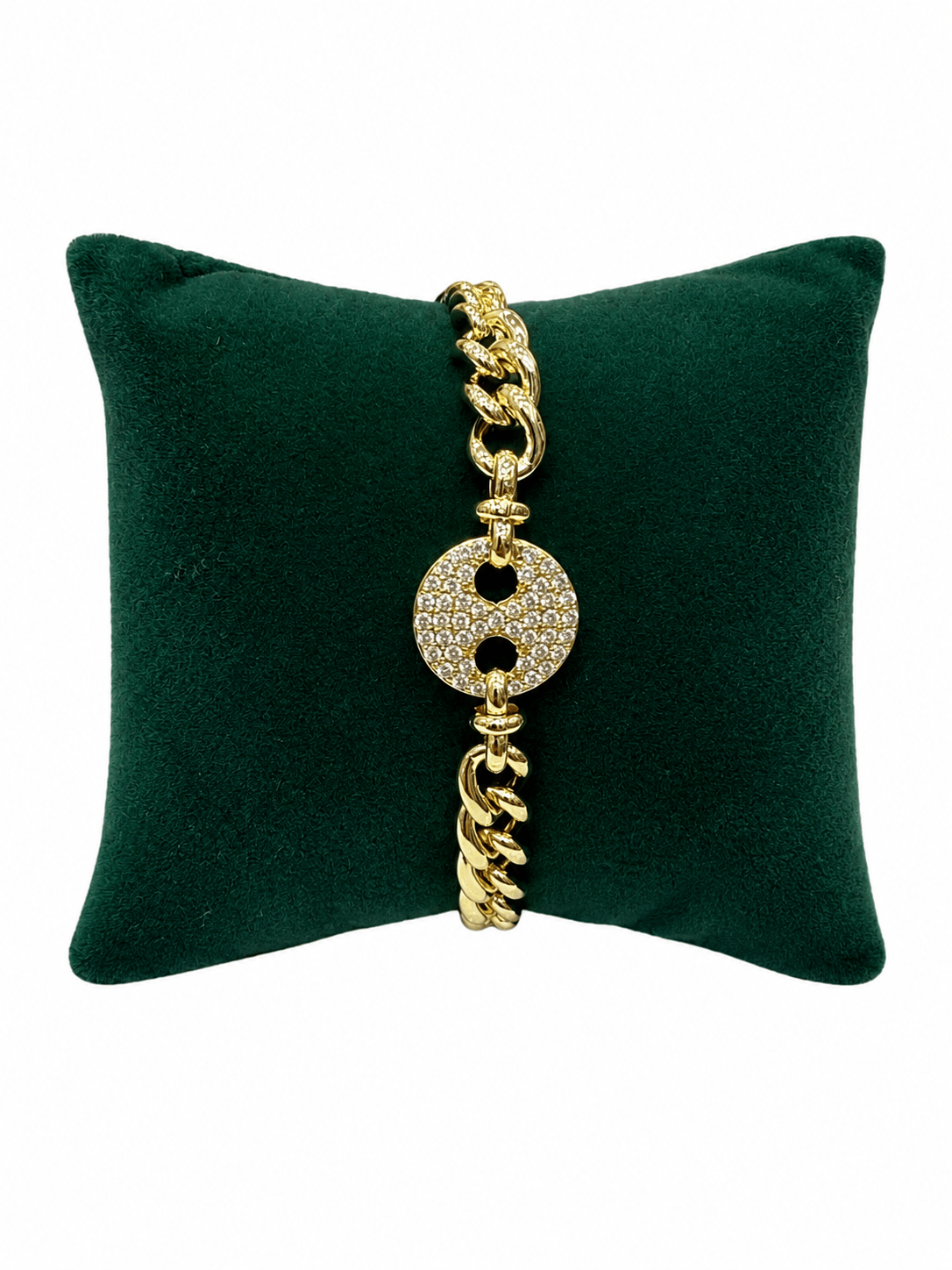 14K Gold Renk Düğme Taşlı VIP Bileklik (17+2 cm)