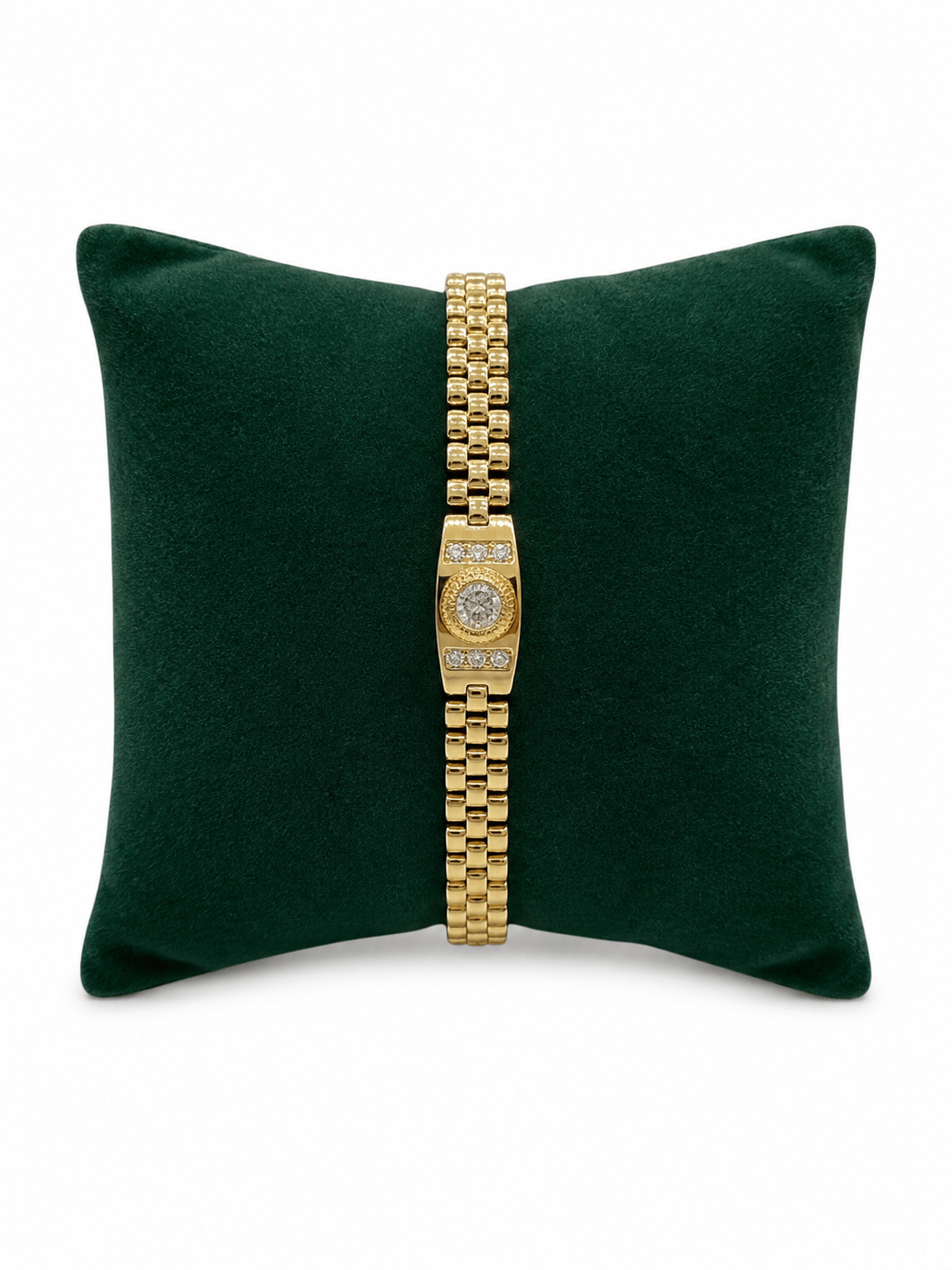 14K Gold Renk Hasır Vintage Ortası Taşlı VIP Bileklik (17+2 CM)
