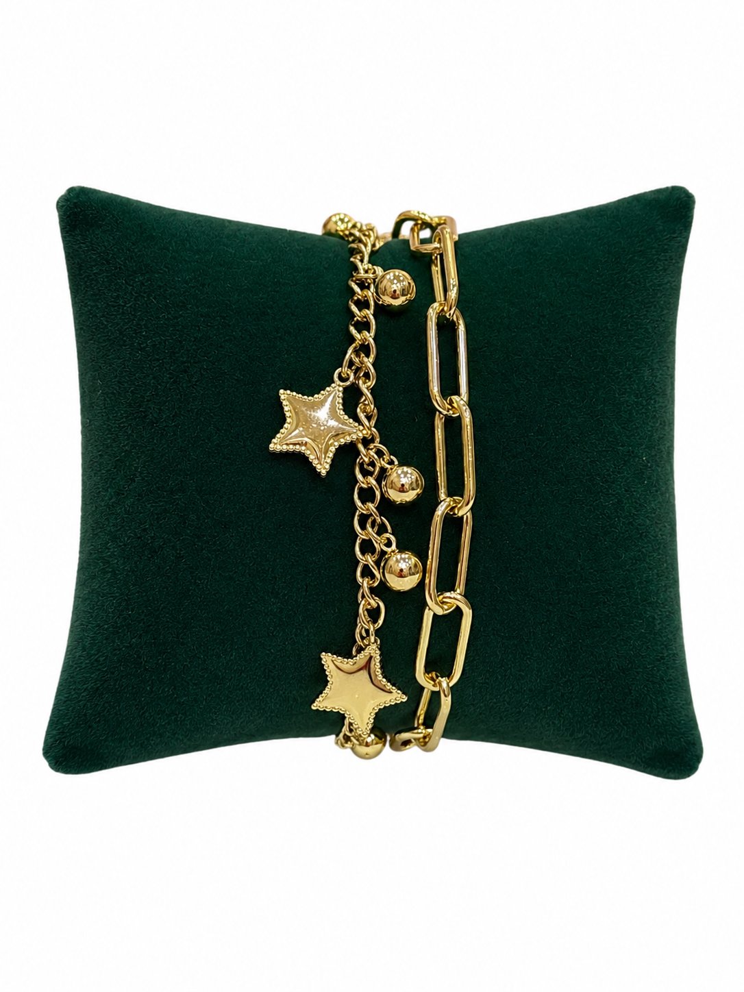 14K Gold Renk İkili Yıldız VIP Bileklik (17+2 cm)