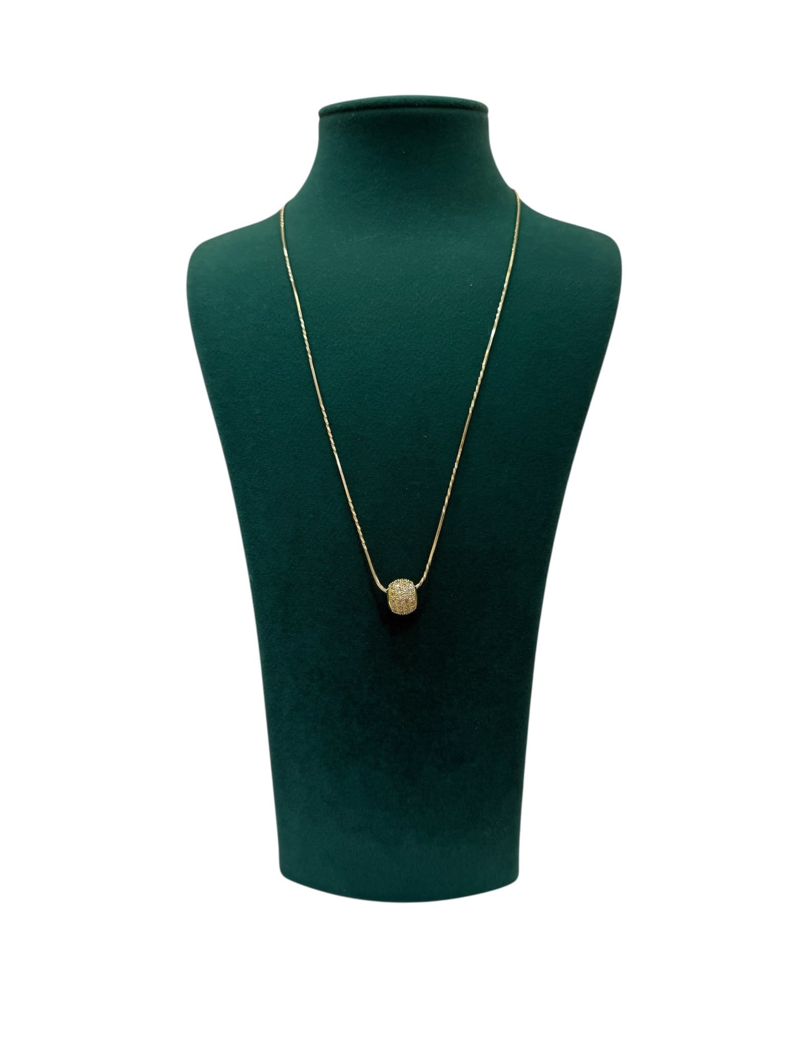 14K Gold Renk İncecik Ezme Zincir Taşlı Top Uç VIP Kolye (50 CM)