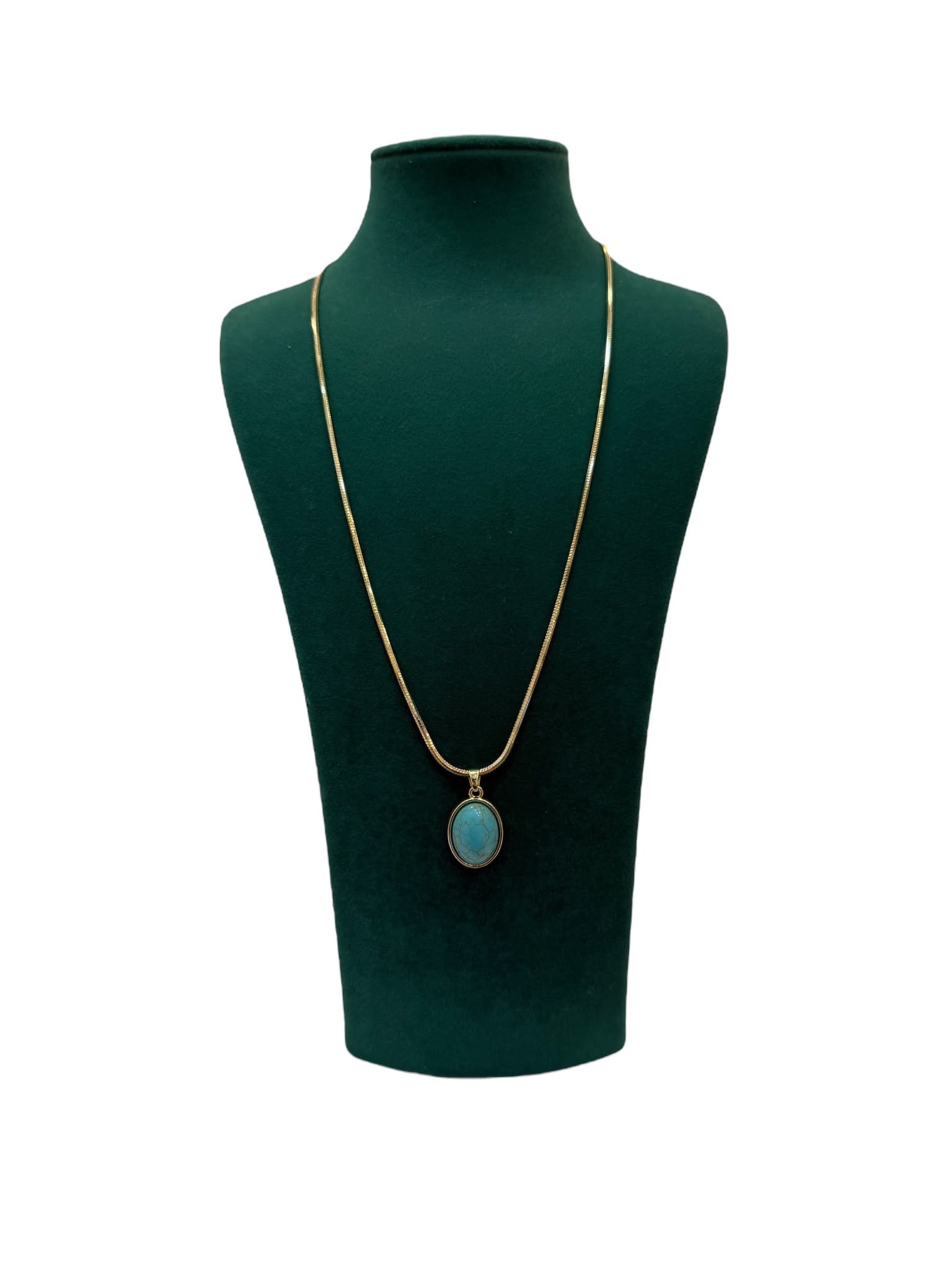 14K Gold Renk İtalyan Ezme Zincir Firuze Uç VIP Kolye (60 CM)