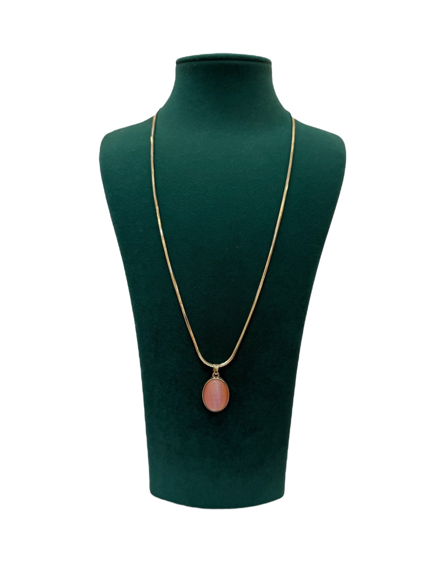 14K Gold Renk İtalyan Ezme Zincir Pembe Uç VIP Kolye (60 CM)