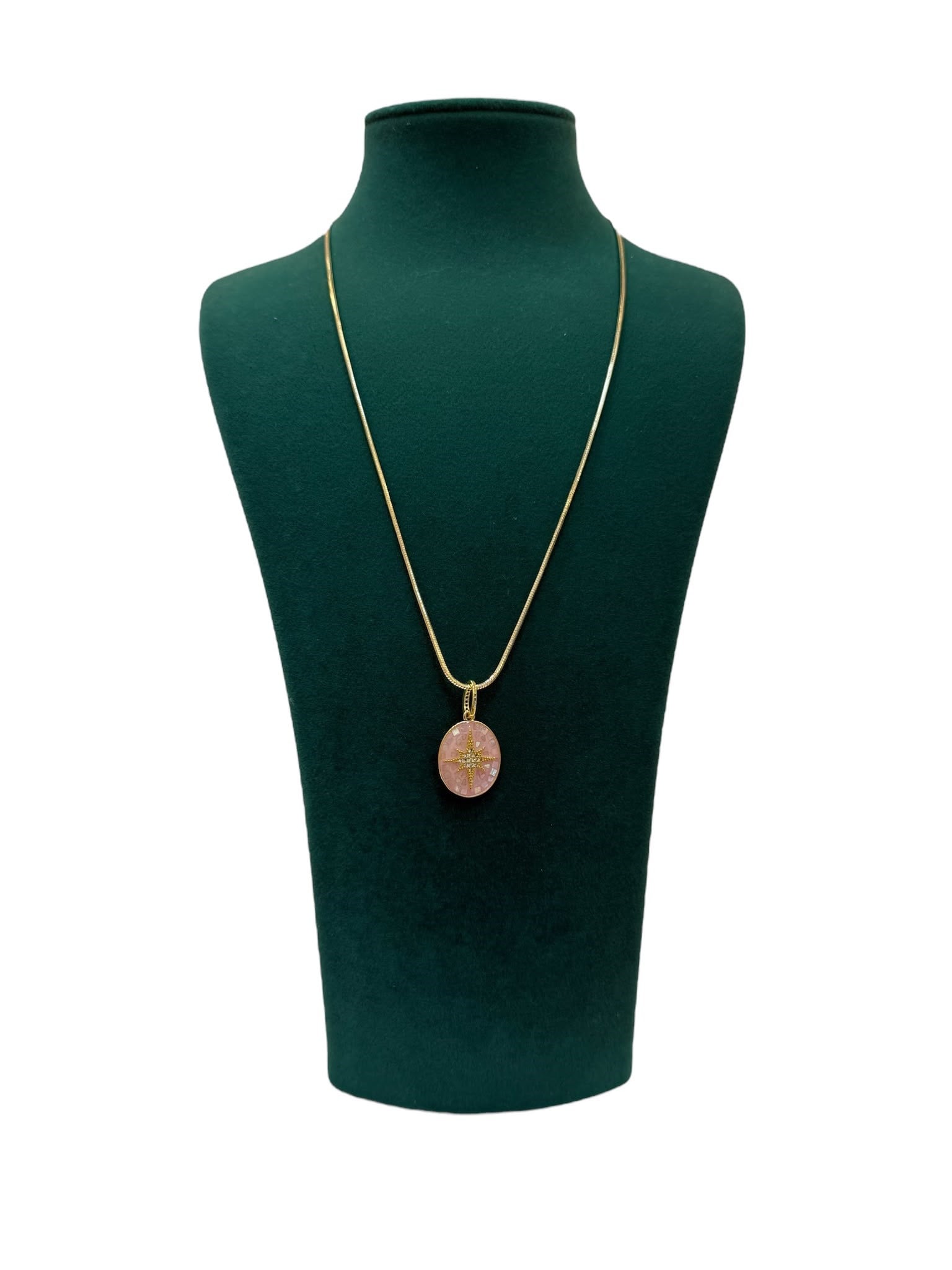 14K Gold Renk İtalyan Ezme Zincir Pembe Kuzey Yıldızlı Uç VIP Kolye (53 CM)