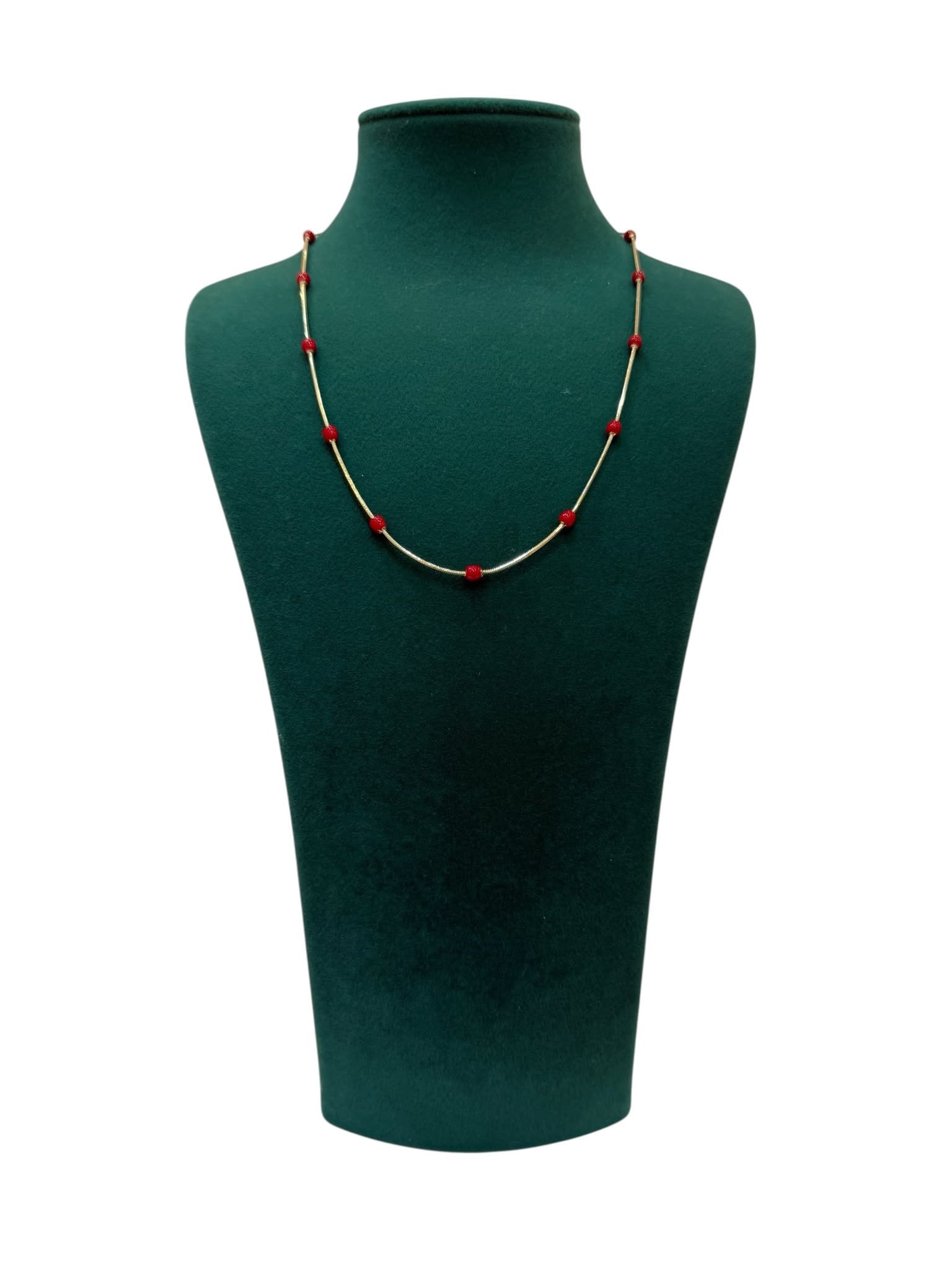 14K Gold Renk Kırmızı Boncuklu VIP Kolye (42 CM)