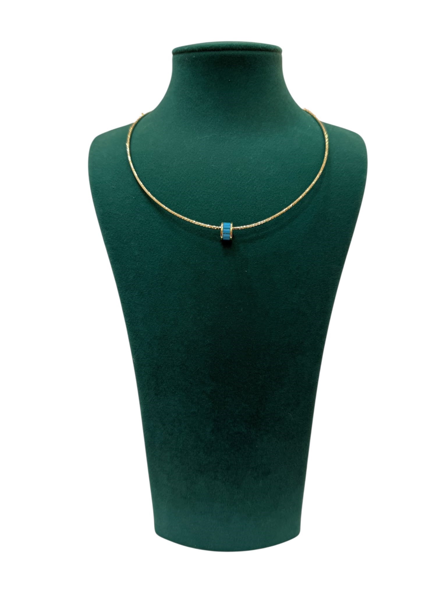 14K Gold Renk Kısa Mavi Taşlı Tel Kolye (42 CM)