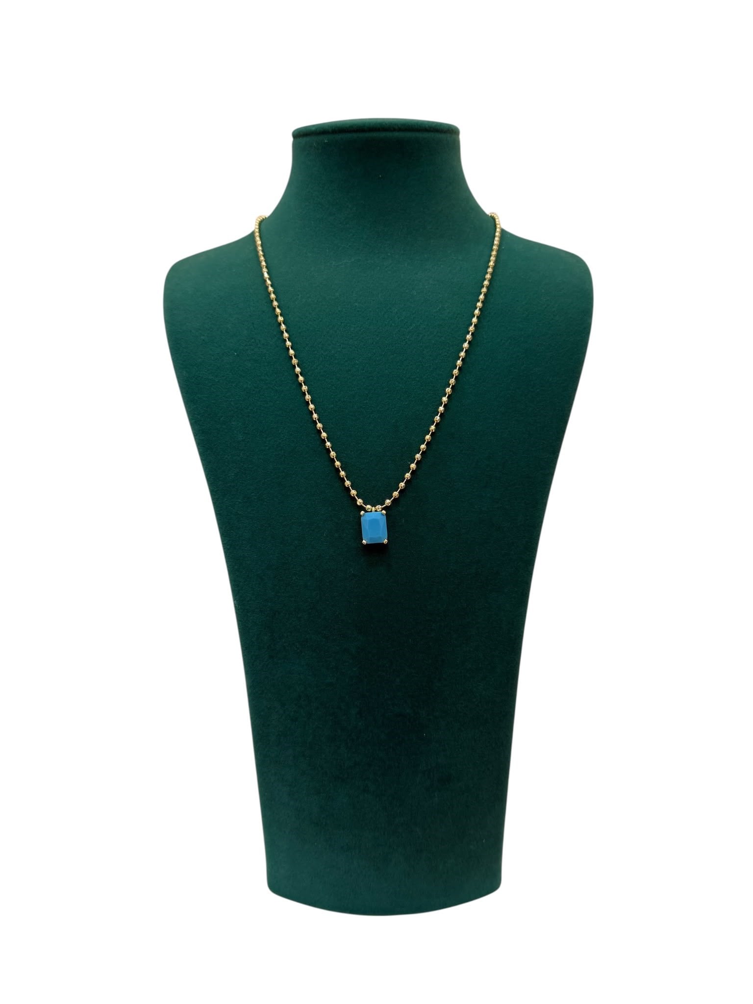 14K Gold Renk Mavi Baget Taşlı VIP Kolye (46+5 CM)
