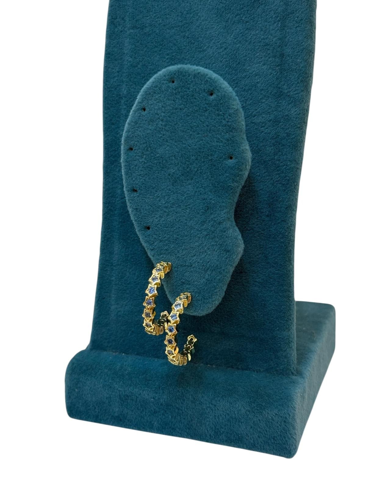 14K Gold Renk Mavi Yıldızlı Mini VIP Küpe (2 CM)