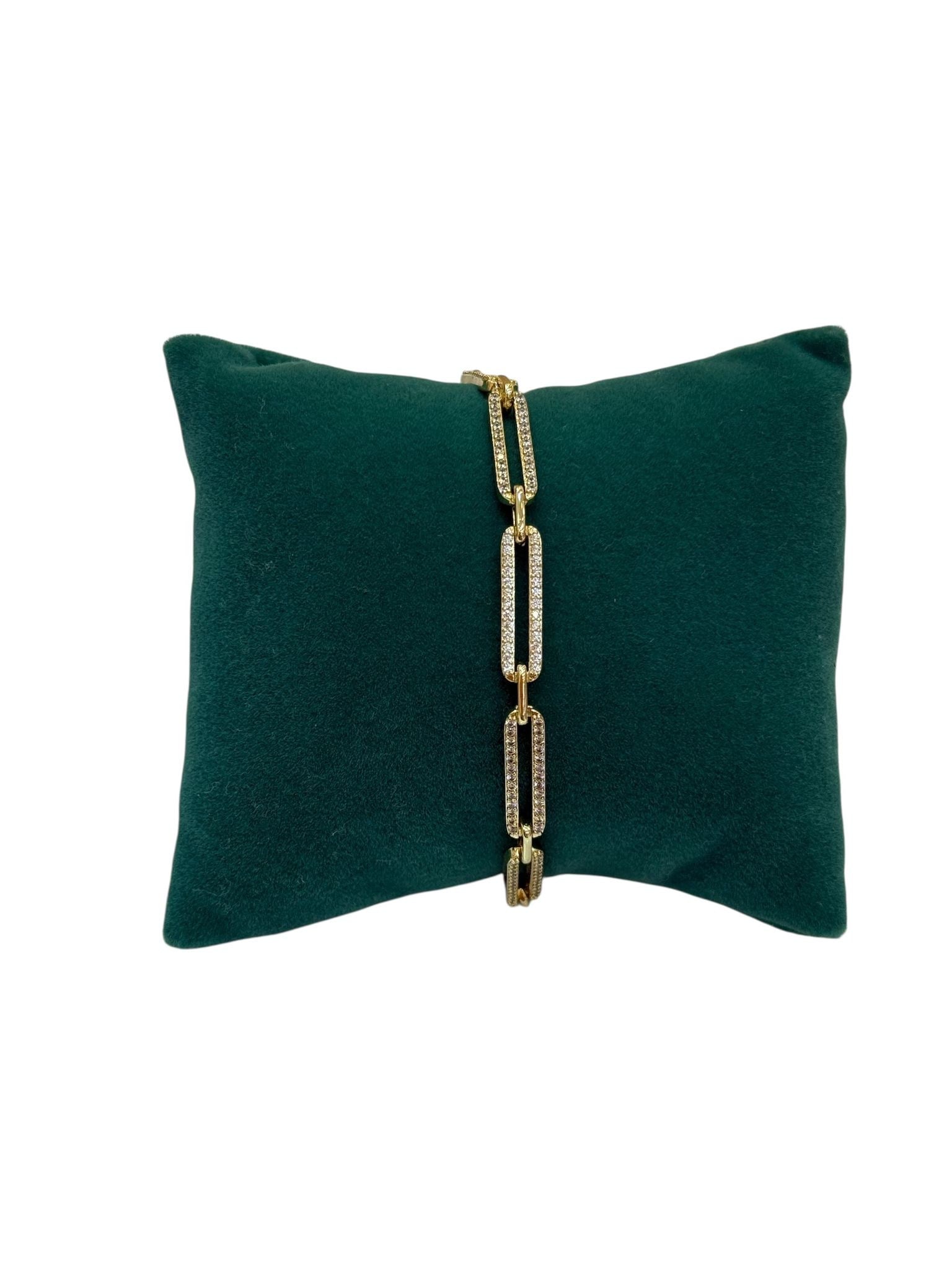14K Gold Renk Messy Full Taş VIP Bileklik (17+2 cm)