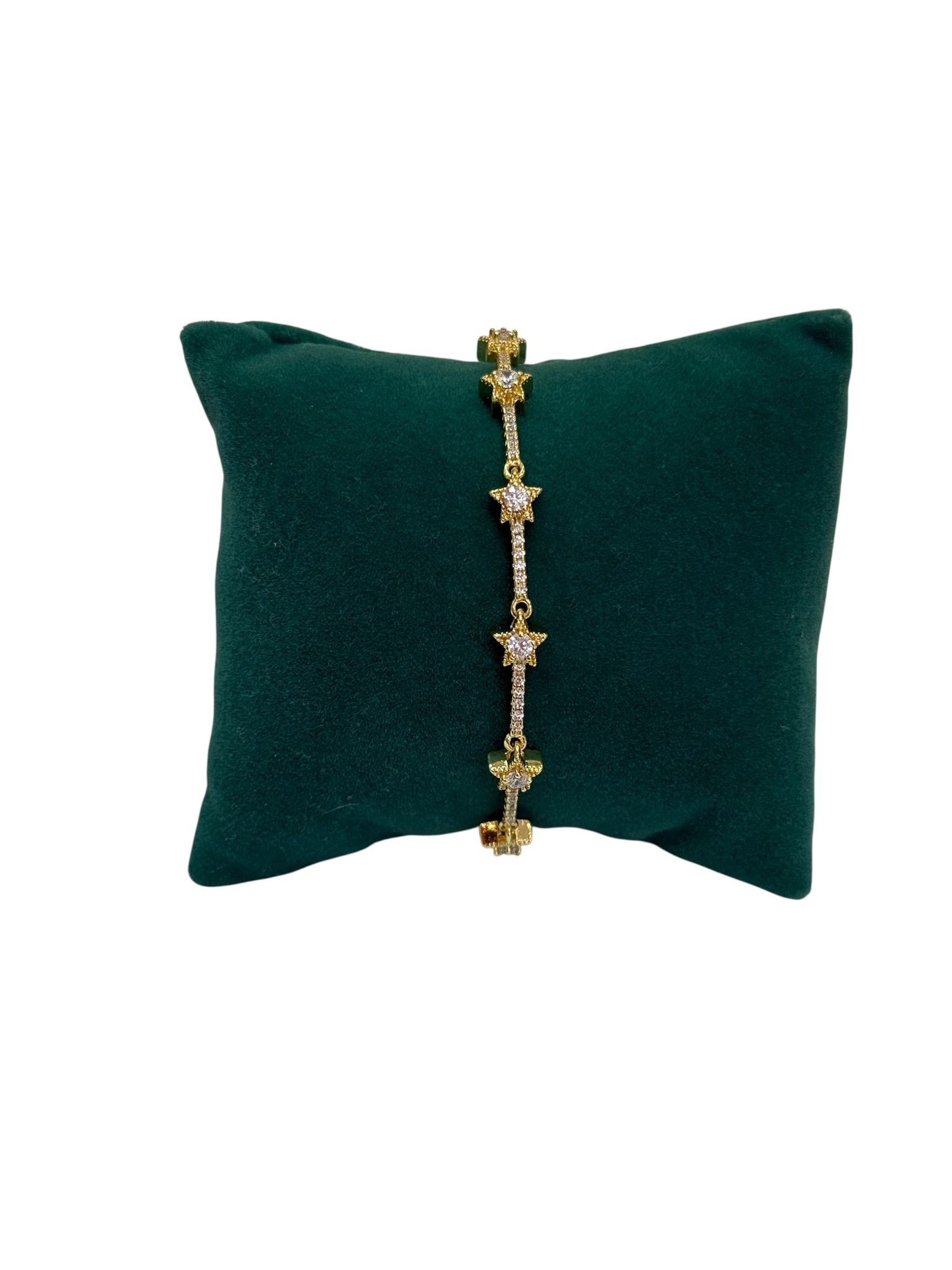 14K Gold Renk Minik Yıldız Taşlı VIP Bileklik (17+2 cm)