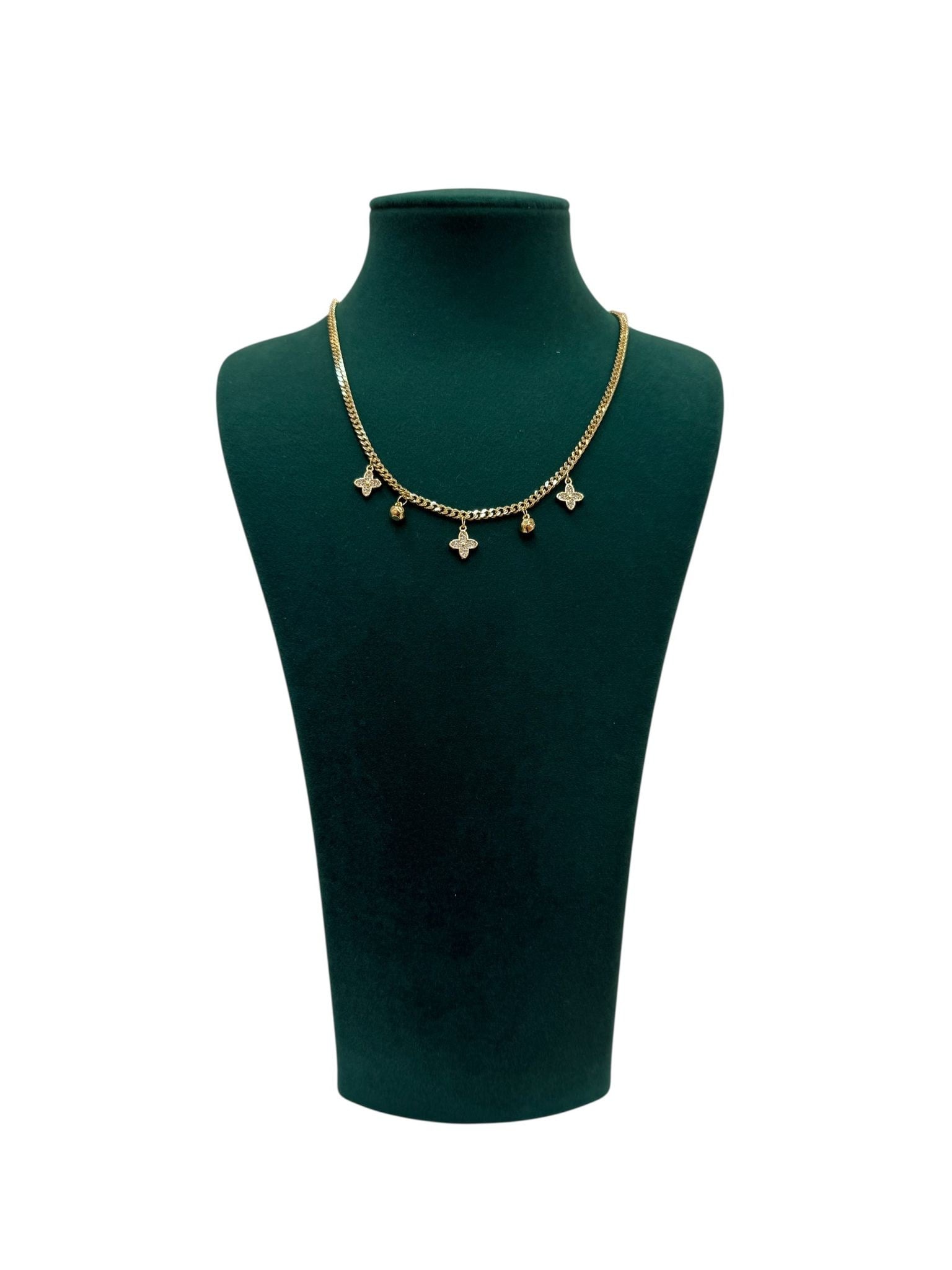 14K Gold Renk Minimal Yonca Figürlü Dorikalı VIP Kolye (45+5 CM)