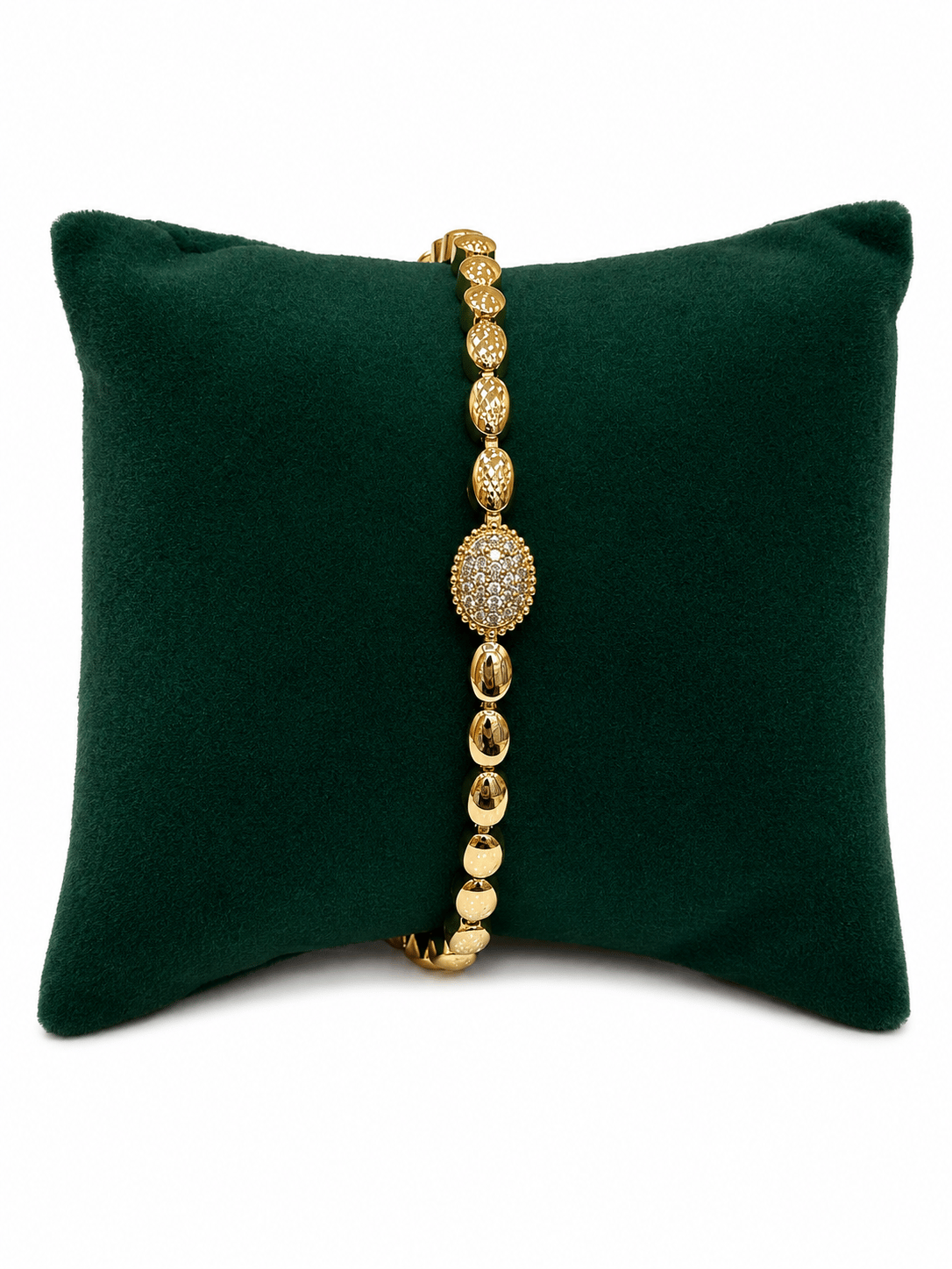 14K Gold Renk Ortası Oval Full Taşlı Petek VIP Bileklik (17+2 cm)