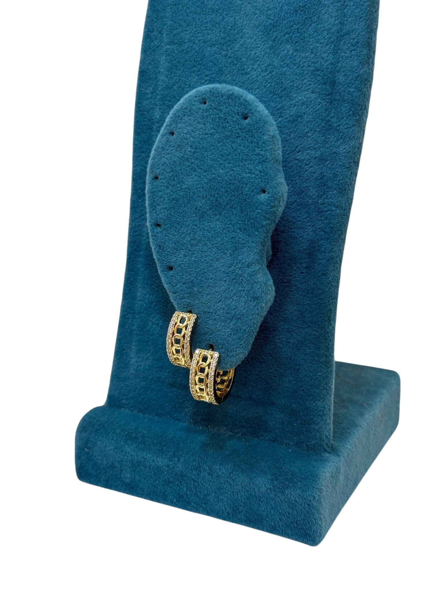 14K Gold Renk Ortası Zincirli Zirkon VIP Halka Küpe (1 CM)