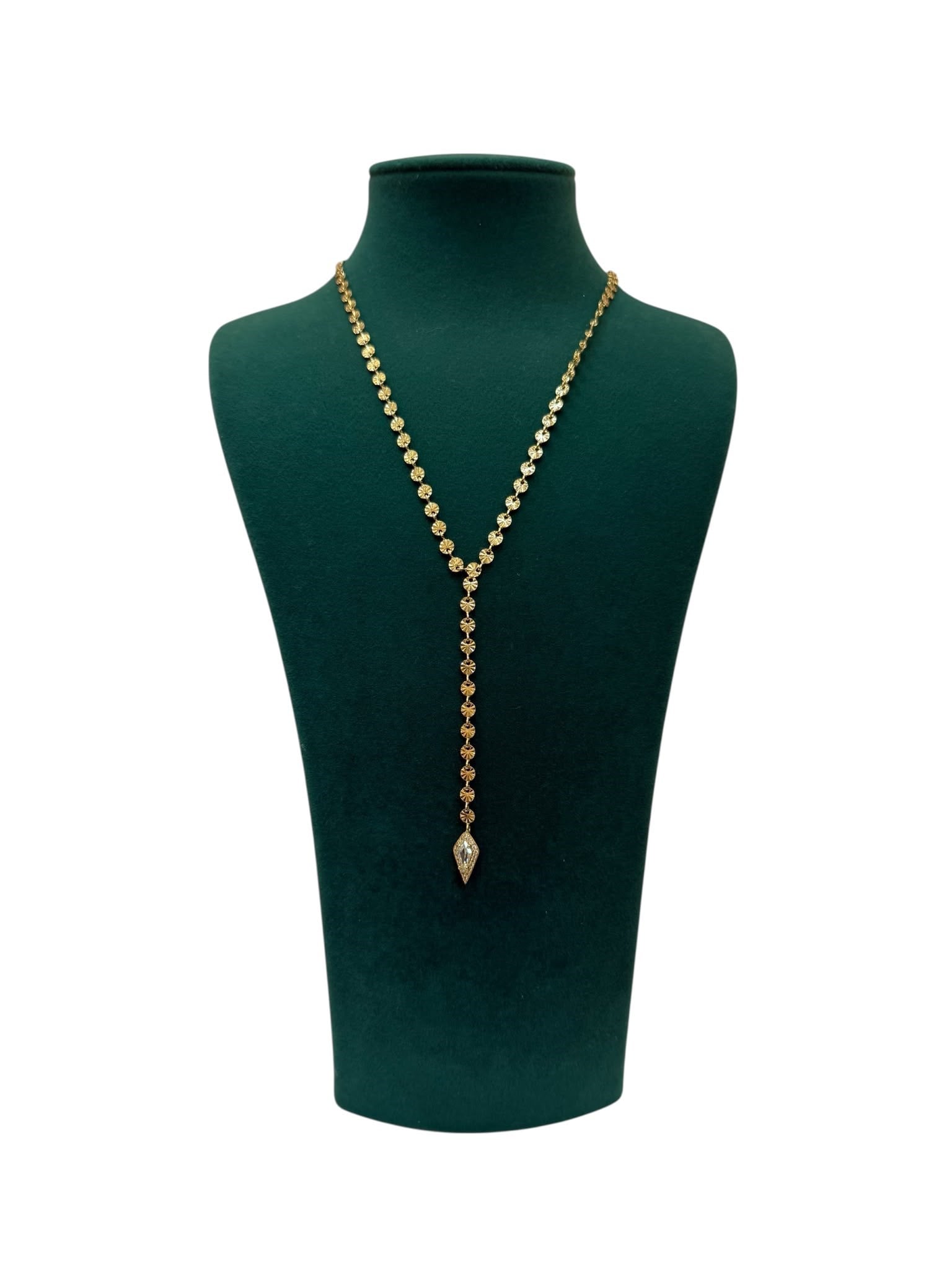14K Gold Renk Pul Detaylı Taşlı VIP Y Kolye (55+5 CM)