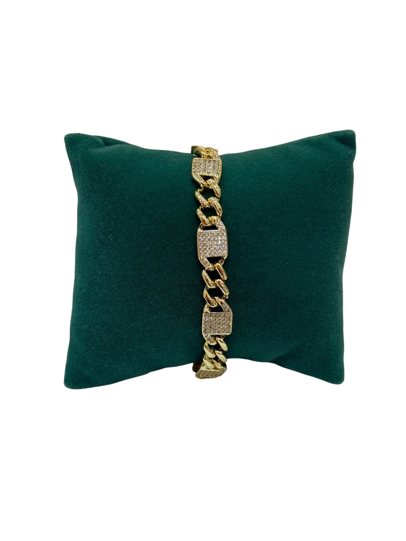 14K Gold Renk Sıra Taşlı Orta Boy Gurmet VIP Bileklik (17+2 cm)