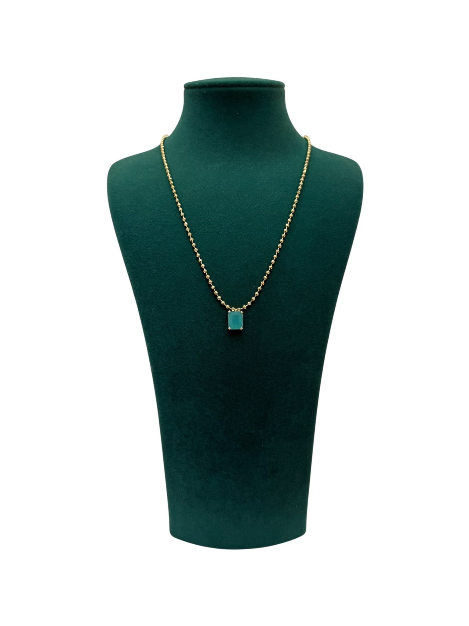 14K Gold Renk Su Yeşili Baget Taşlı VIP Kolye (46+5 CM)