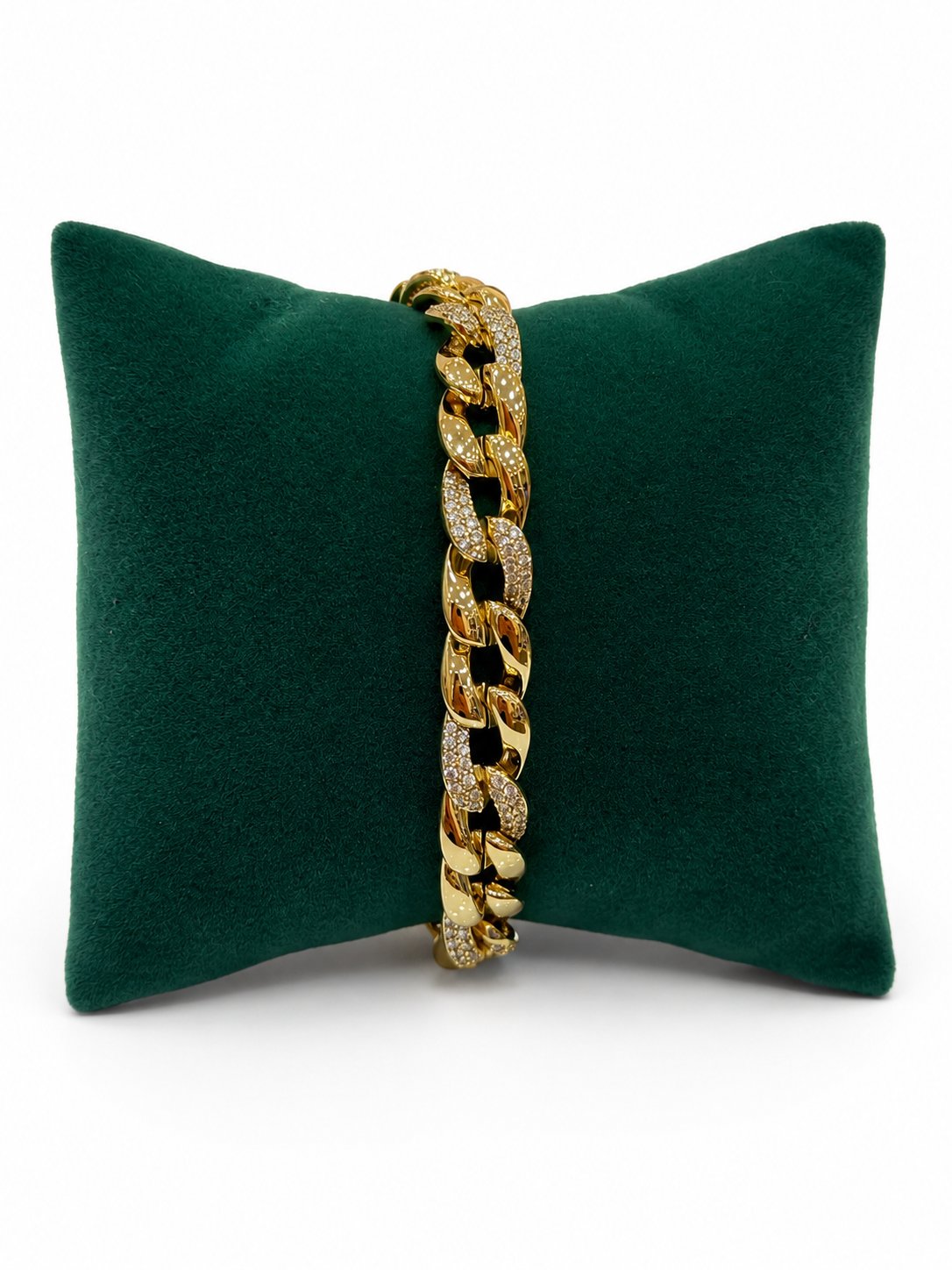 14K Gold Renk Taşlı Kalın Gurmet VIP Bileklik (17+2 cm)