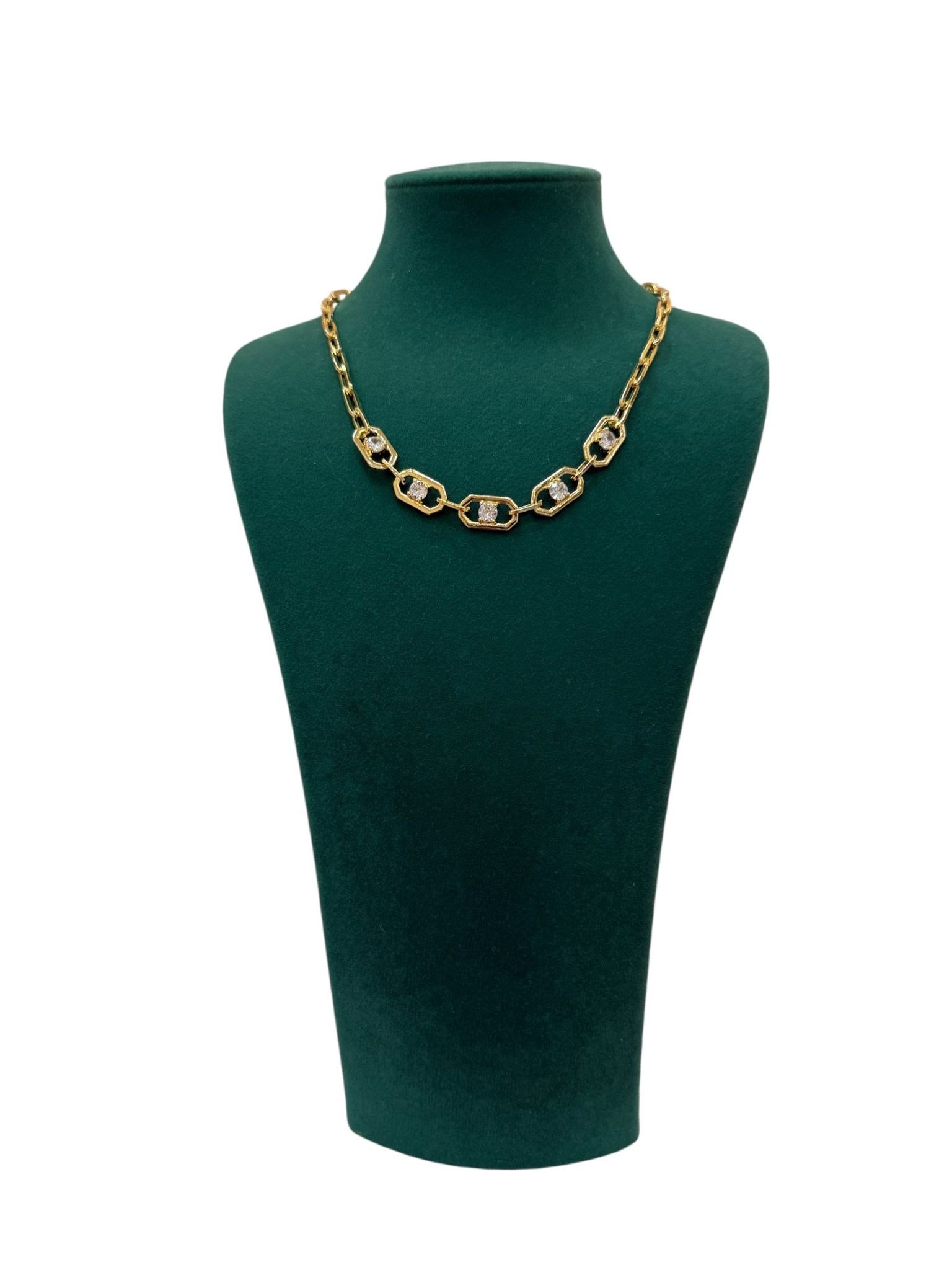 14K Gold Renk Taşlı Tasarım Ataç VIP Kolye (40+5 CM)