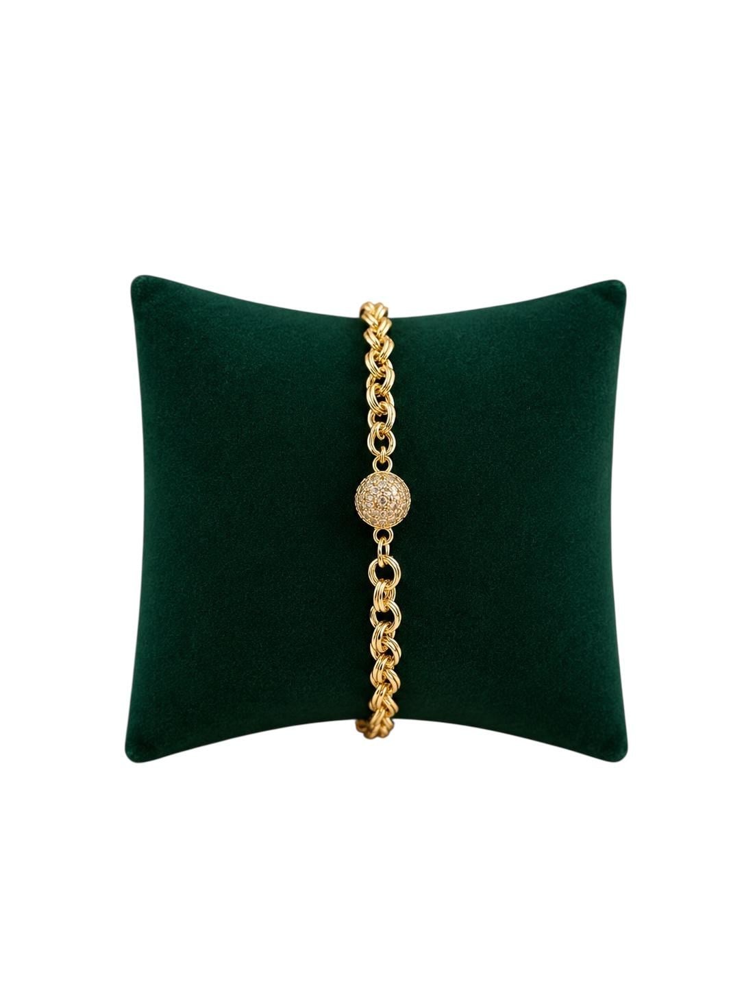14K Gold Renk Taşlı Top Detay VIP Zincir Bileklik (17+2 cm)