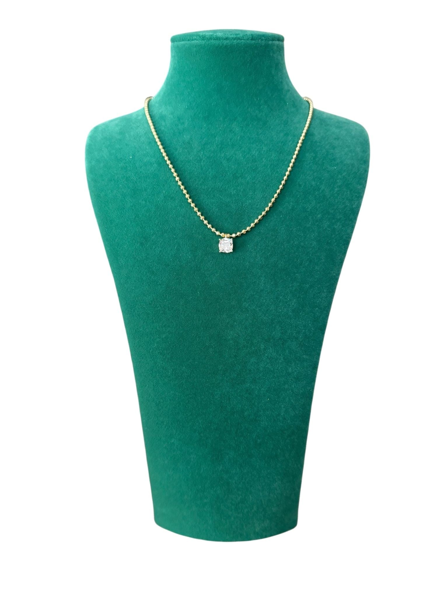 14K Gold Renk Tek Taş Dorika Zincir VIP Kolye (40+5 CM)
