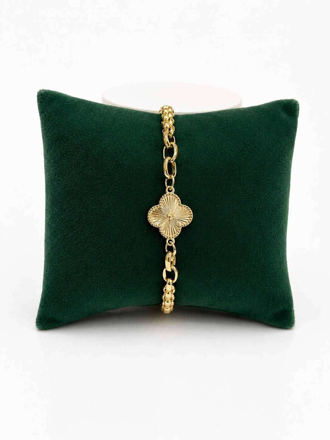 14K Gold Renk Tek Yonca Model VIP Bileklik (17+2 cm)