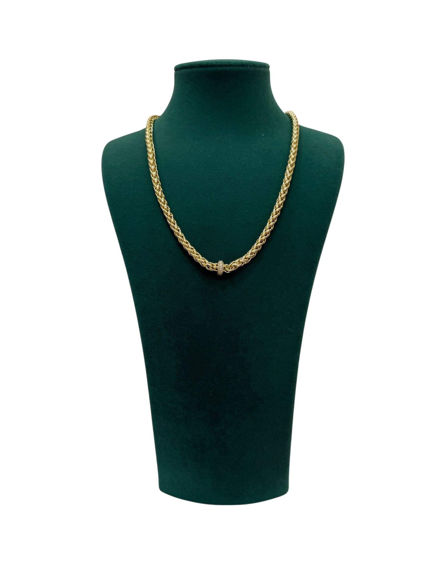 14K Gold Renk Tek Zirkon Uçlu Burgu VIP Kolye (45+5 CM)