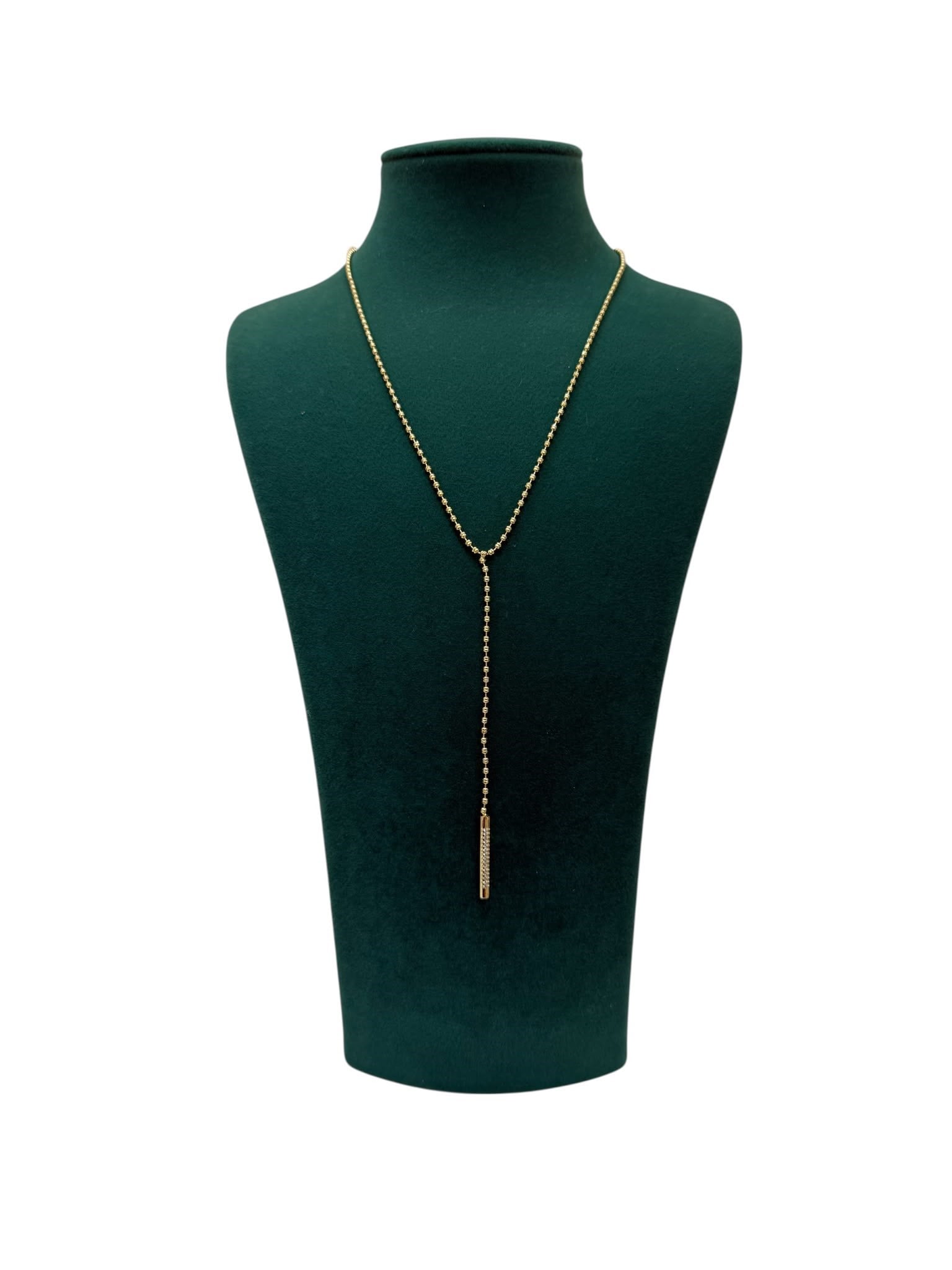 14K Gold Renk Ucu Taşlı Şerit VIP Y Kolye (60+5 CM)