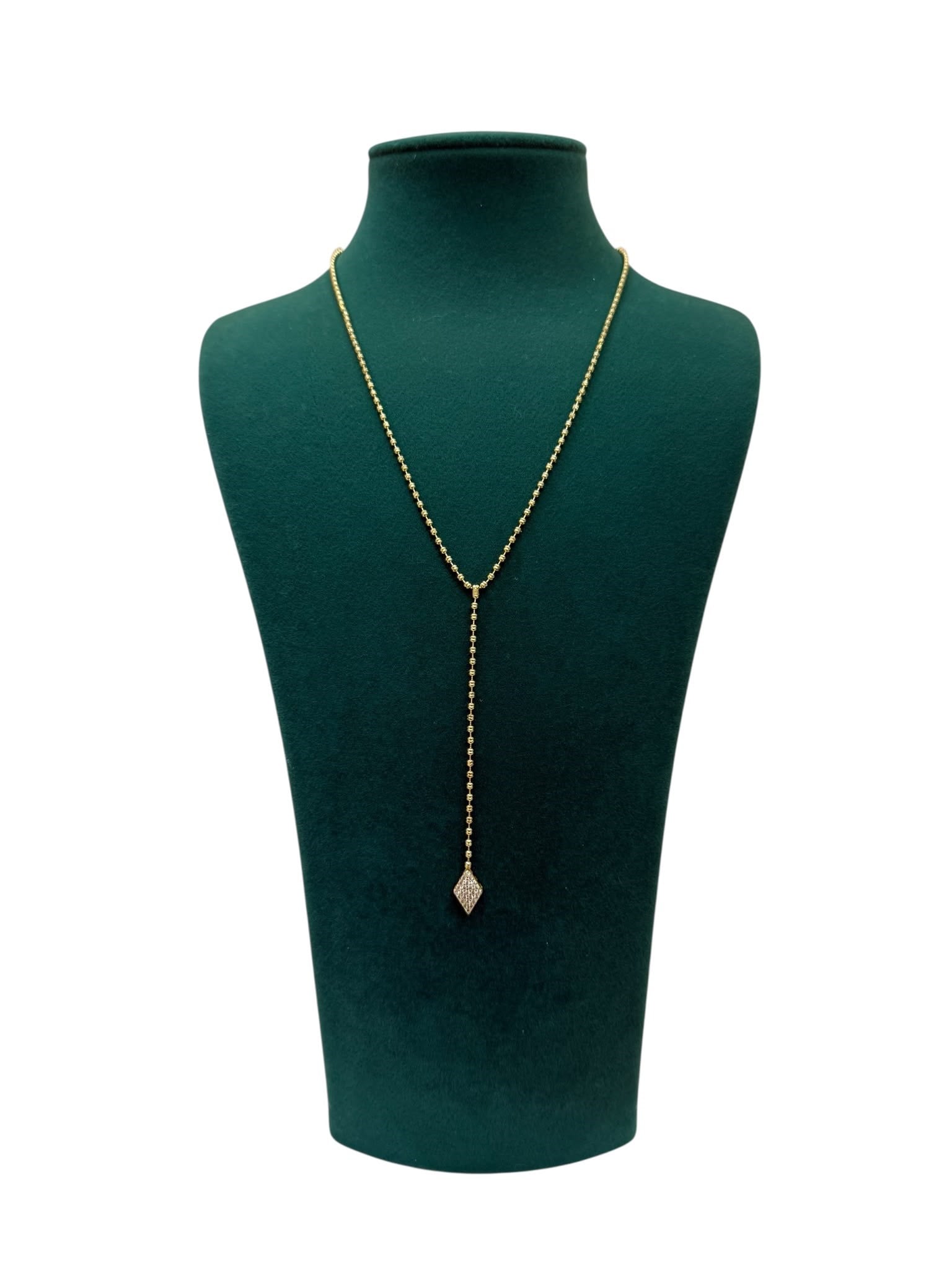 14K Gold Renk Ucu Taşlı Üçgen VIP Y Kolye (56+5 CM)