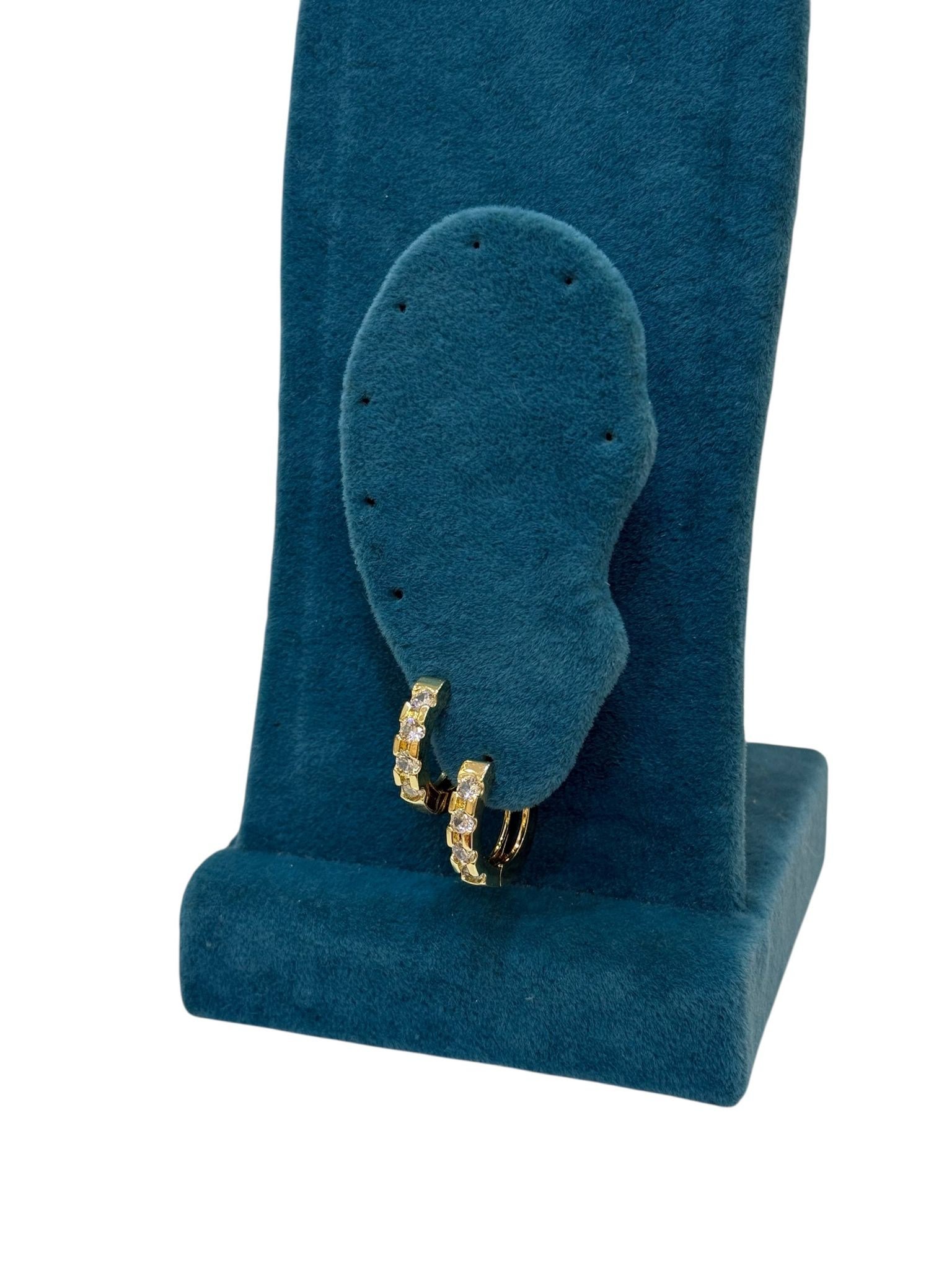 14K Gold Renk VIP 4 Taşlı Mini Halka Küpe (1 CM)