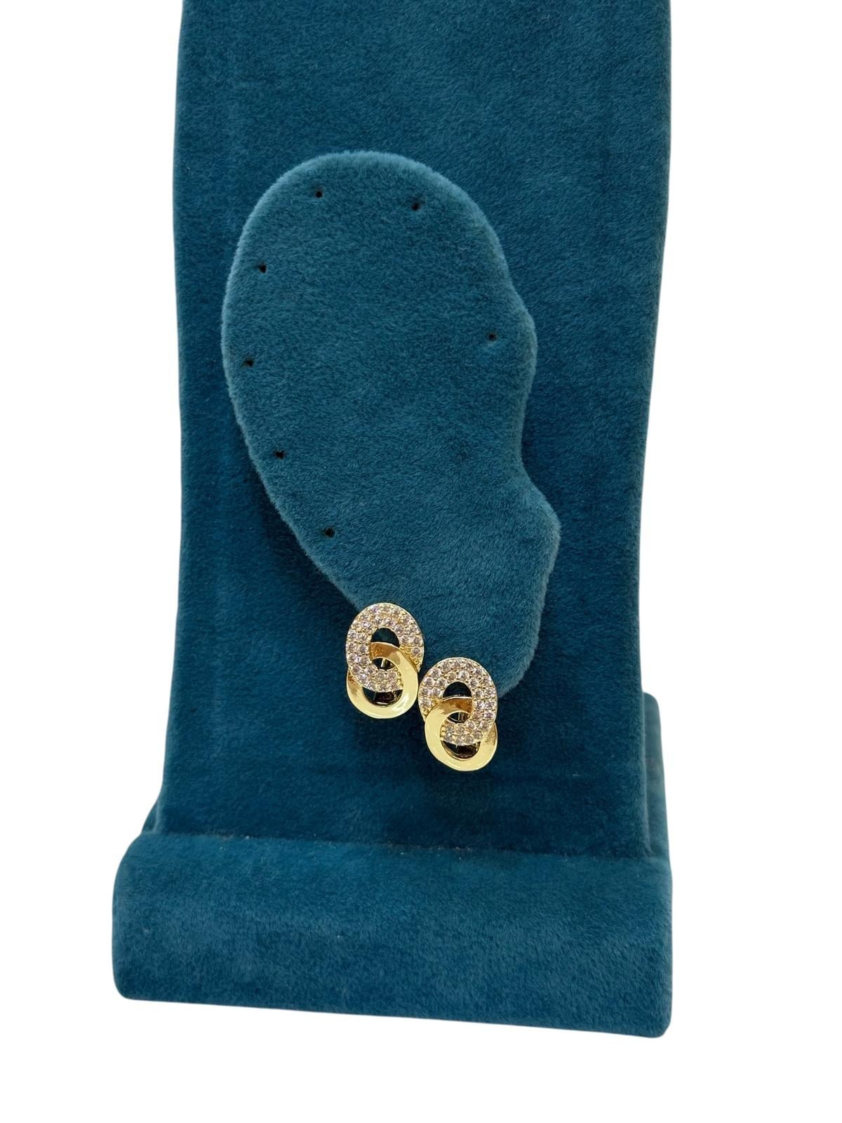 14K Gold Renk VIP İç İçe Zincir Taşlı Küpe (1 CM)