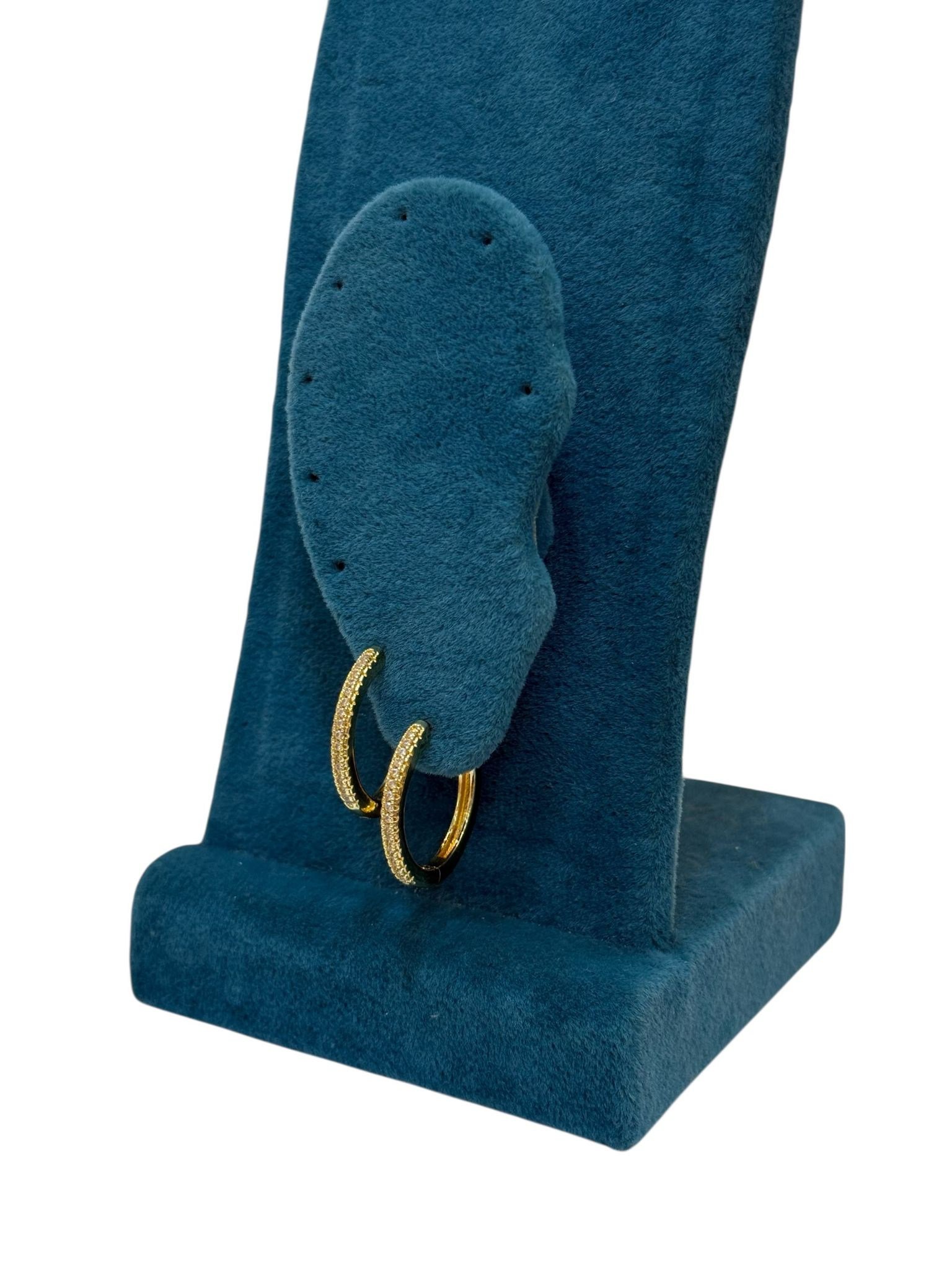 14K Gold Renk VIP Tam Tur Zirkon Taşlı Küpe (1,5 CM)