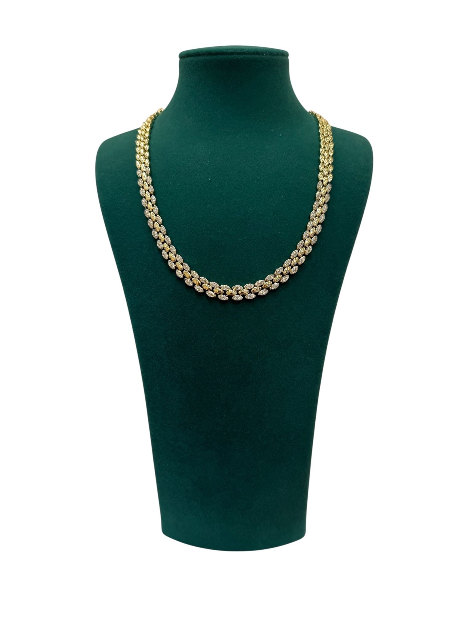 14K Gold Renk Yarım Taşlı Yılan Dokulu VIP Kolye (40+3 CM)