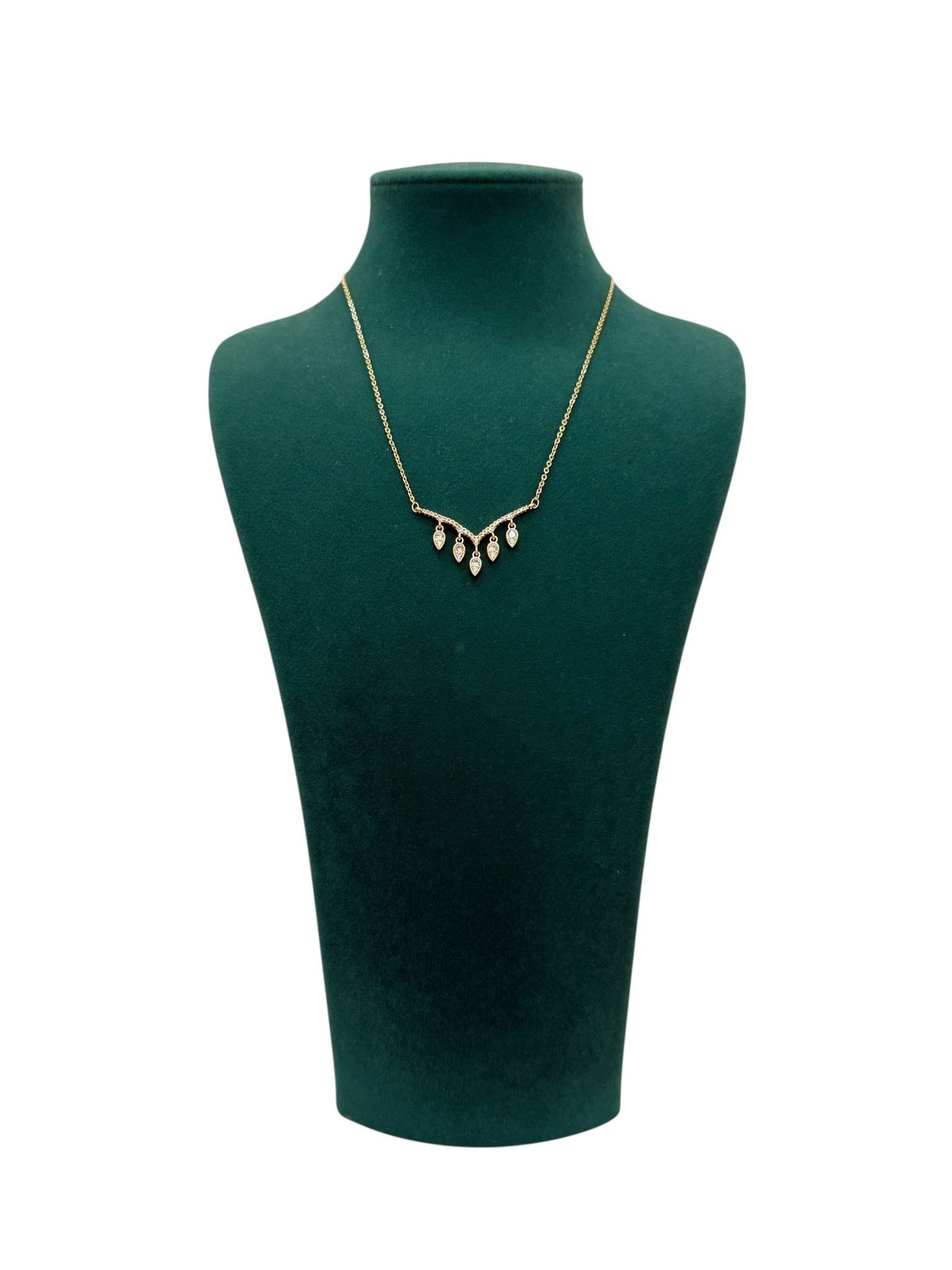 14K Gold Renk Yelpaze Model Damla Taşlı VIP Kolye (40+5 CM)