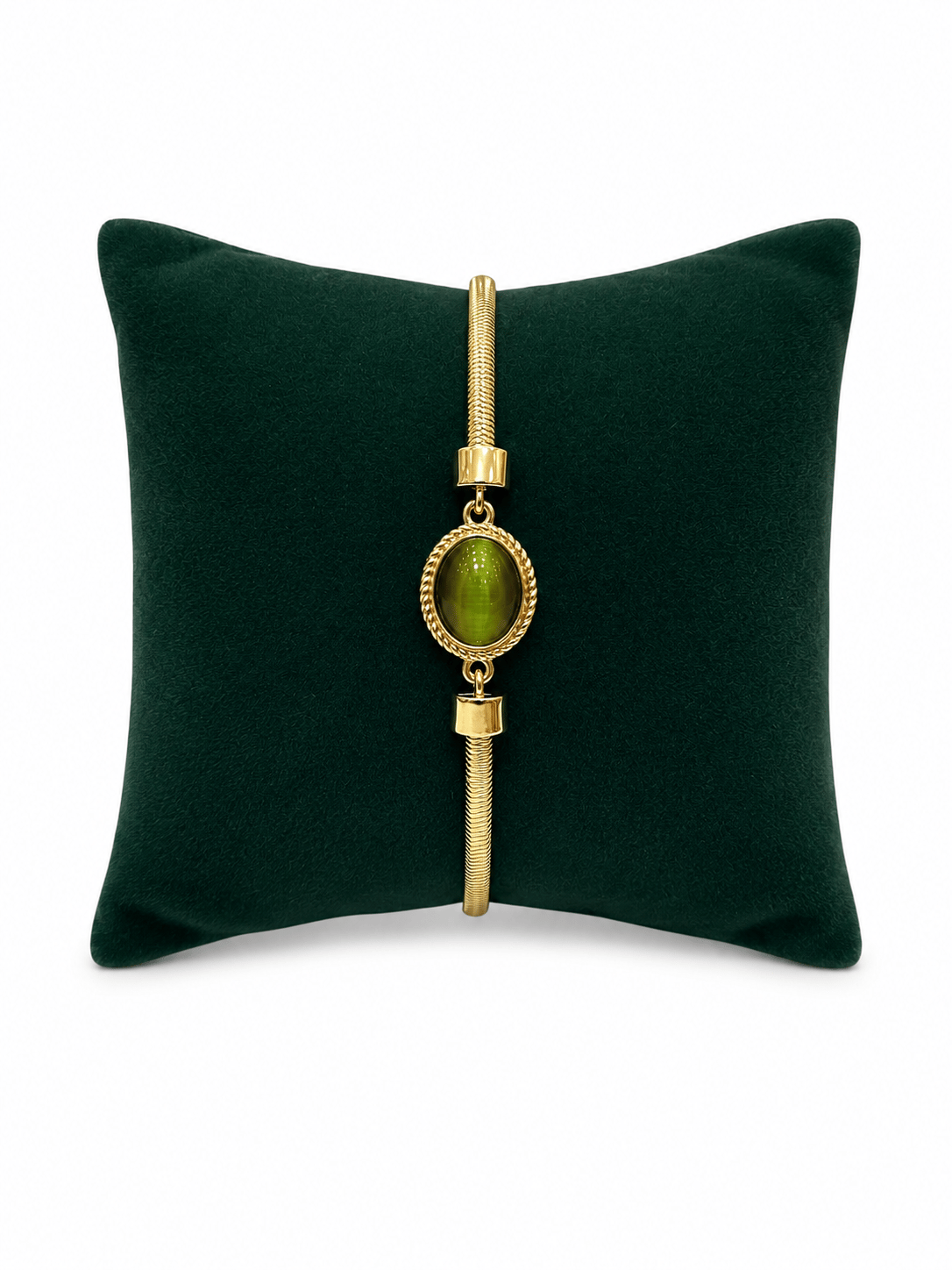 14K Gold Renk Yeşil Taşlı Vintage Ezme VIP Bileklik (17+5 CM)