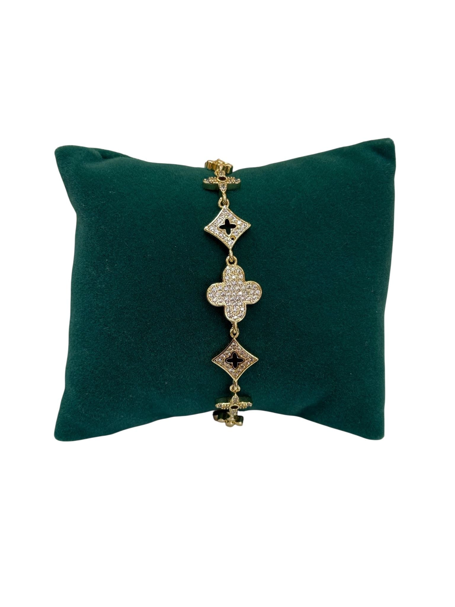 14K Gold Renk Yonca Marka Model VIP Bileklik (17+2 cm)