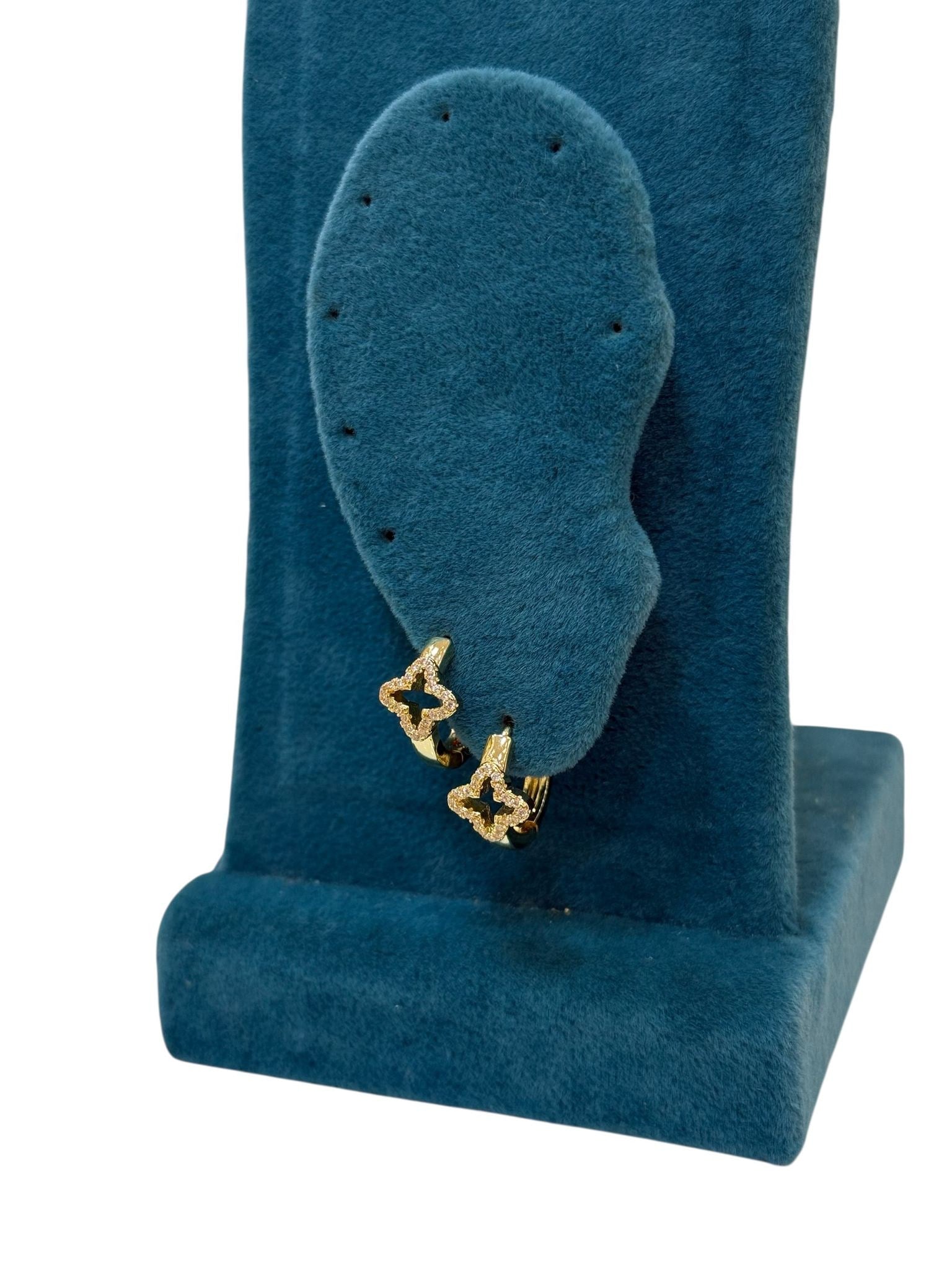 14K Gold Renk Yonca VIP Mini Küpe (1 CM)