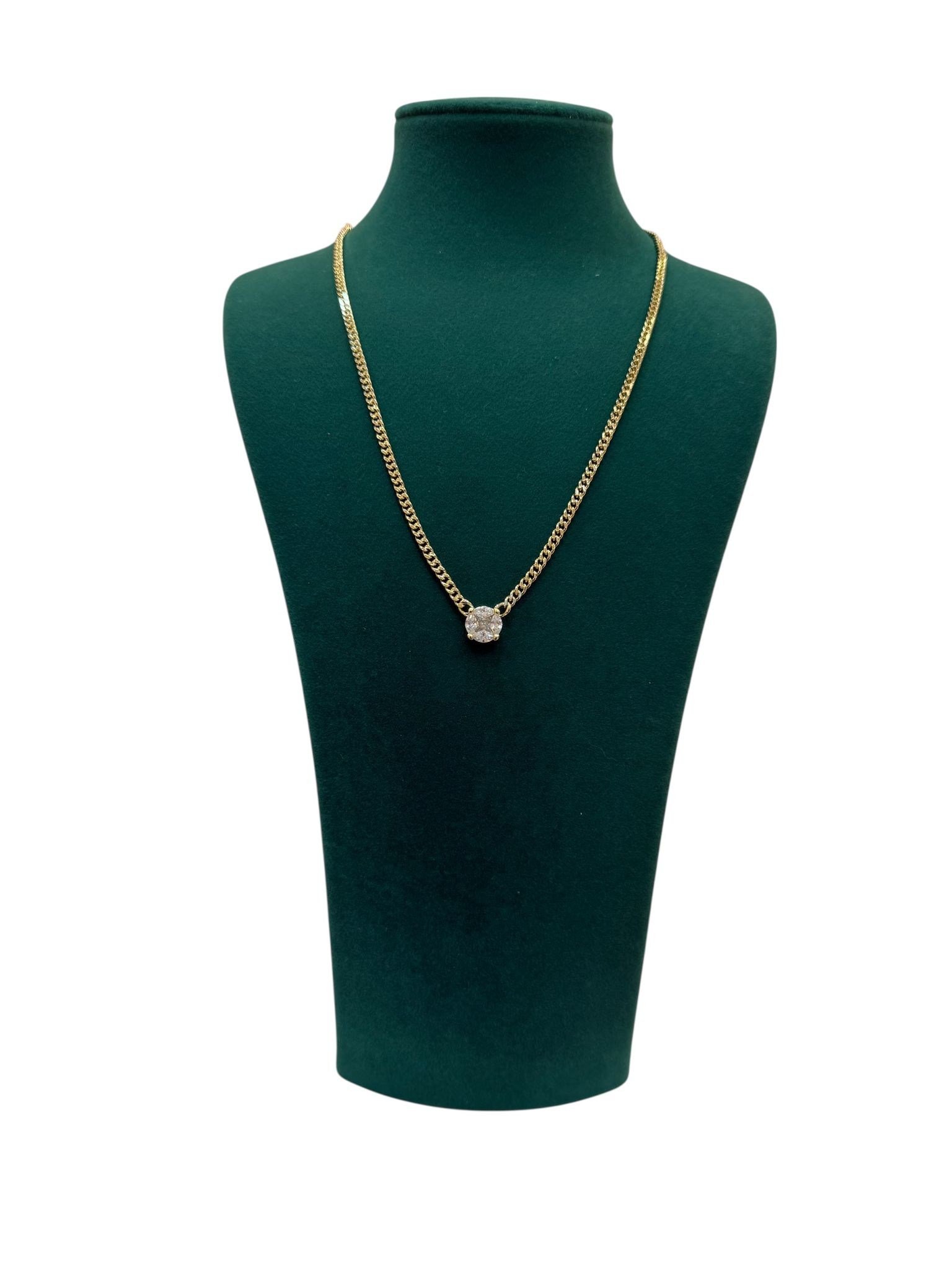 14K Gold Renk Yuvarlak Taşlı Zincir VIP Kolye (45+5 CM)