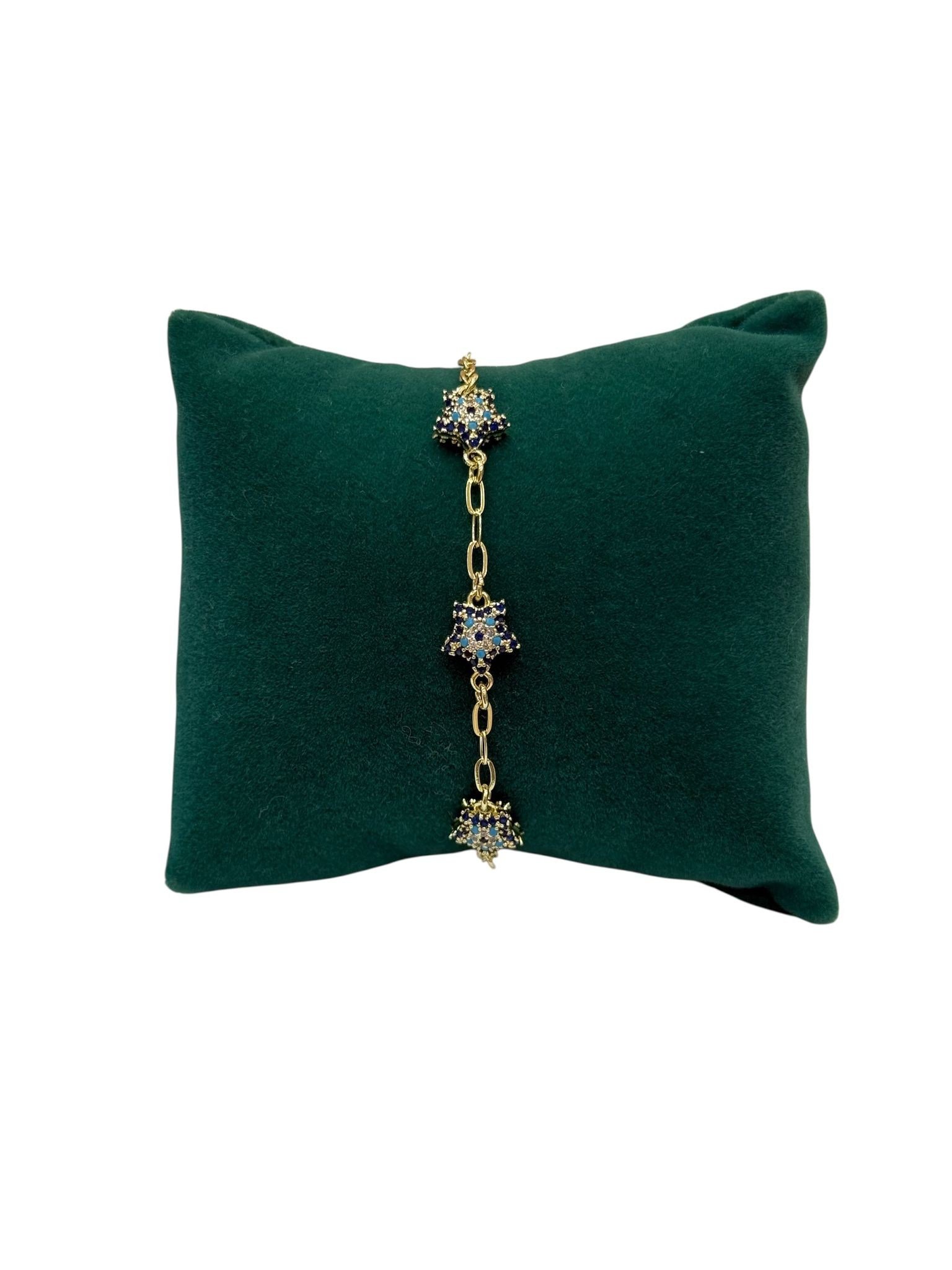 14K Gold Renk Zirkon Yıldız Nazarlık Bileklik (15+2 CM)