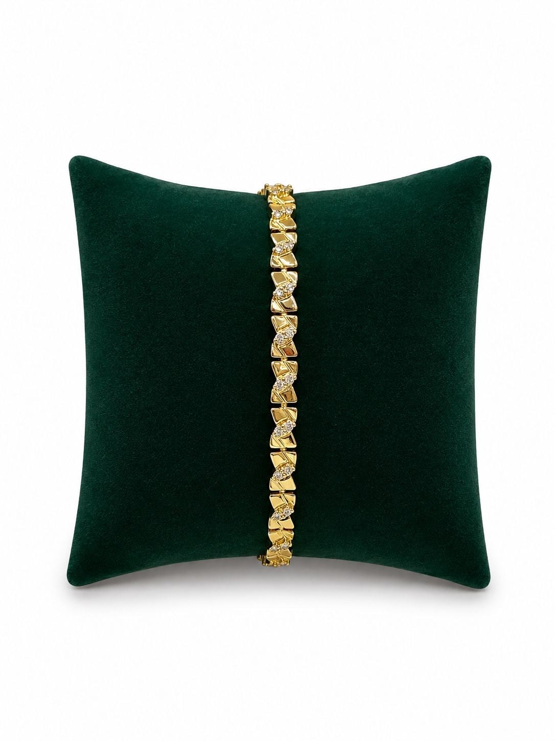 14K Gold Zikzak Desen Taşlı VIP Bileklik (17+2 cm)