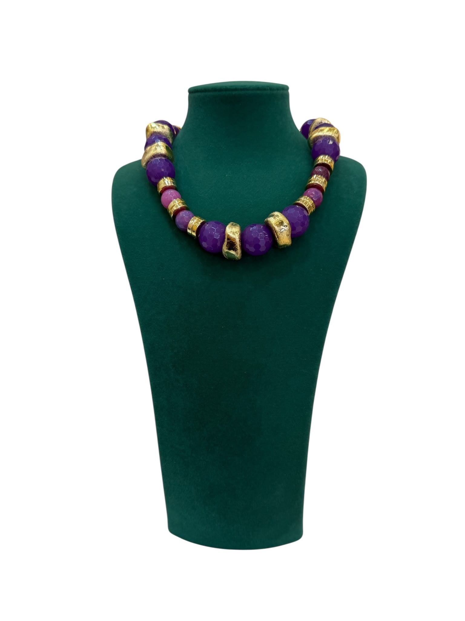 Basac Atelier Özel Tasarımı El Yapımı Mor ve Lila Cam Boncuklu Kolye (40 CM)
