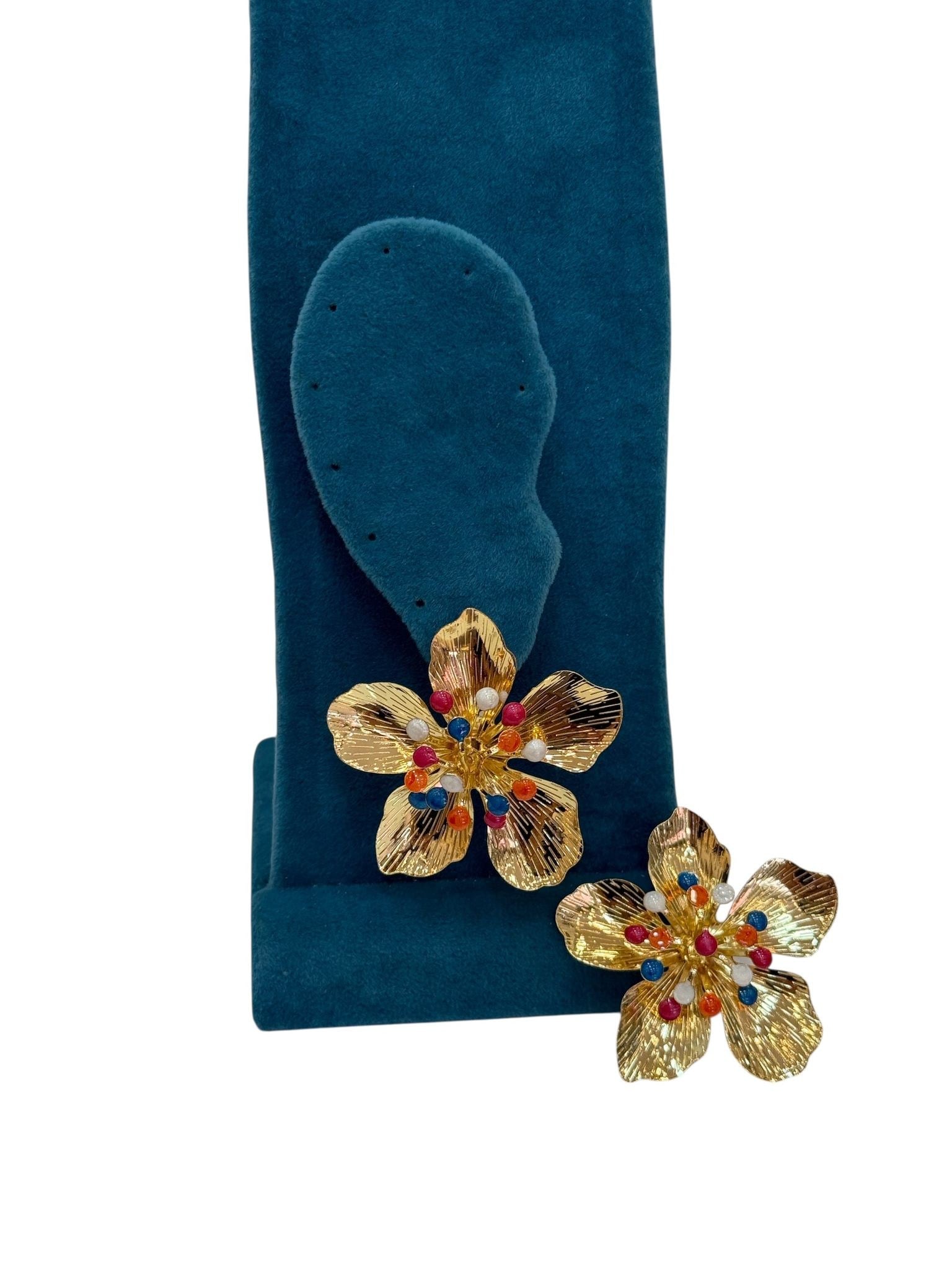 İçi Renkli Gold Çiçek Küpe (4,5 CM)