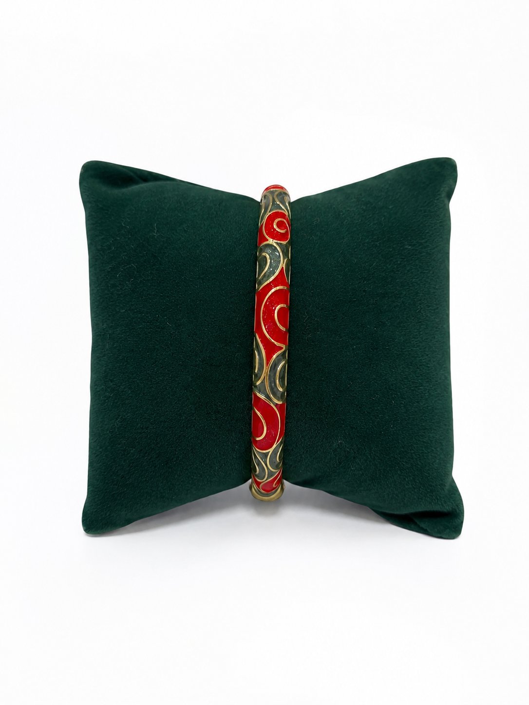 Kırmızı Yeşil Renk Etnik Desen Mineli Kelepçe Bileklik (İç Çap 6 CM)